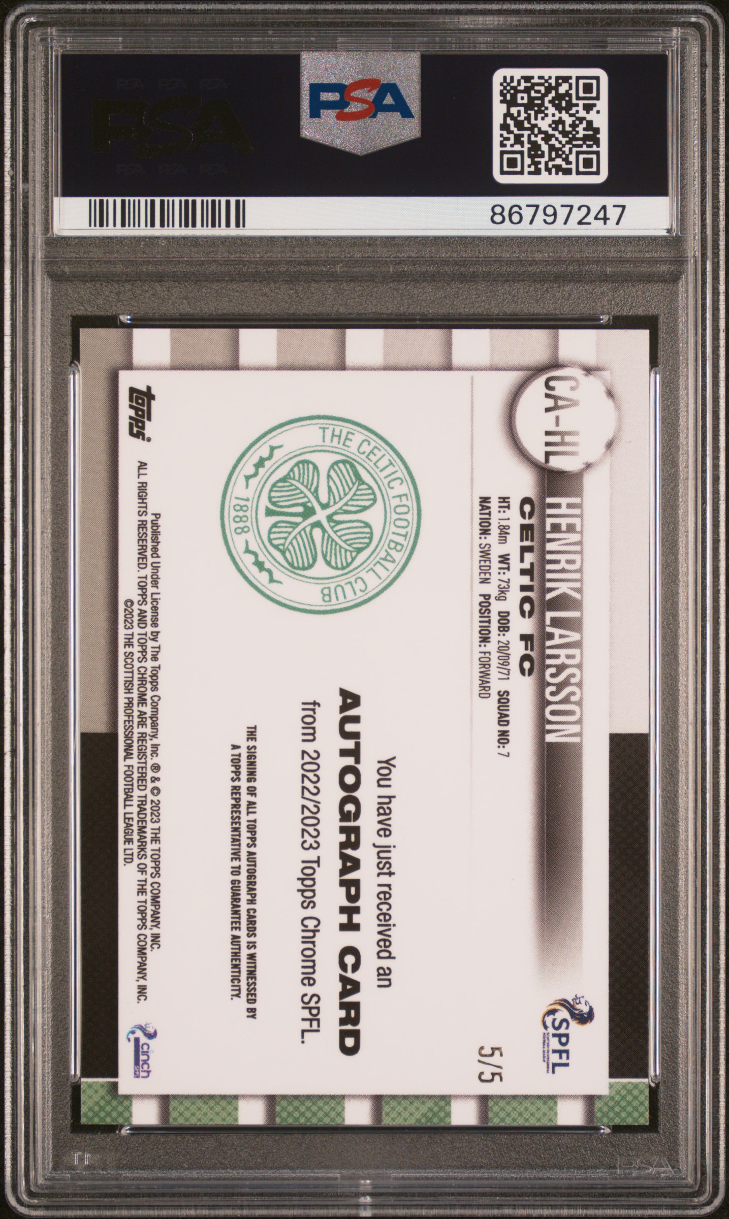 Henrik Larsson 2022-23 SPFL Chrome Res /5 Auto back