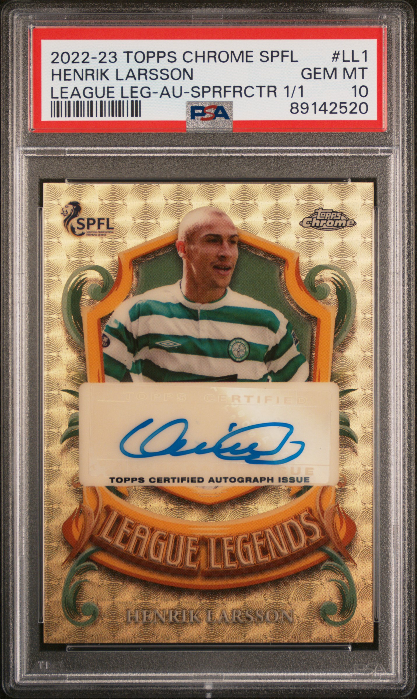 Henrik Larsson 2022-23 SPFL Chrome League Legends Superfractor 1/1 Auto