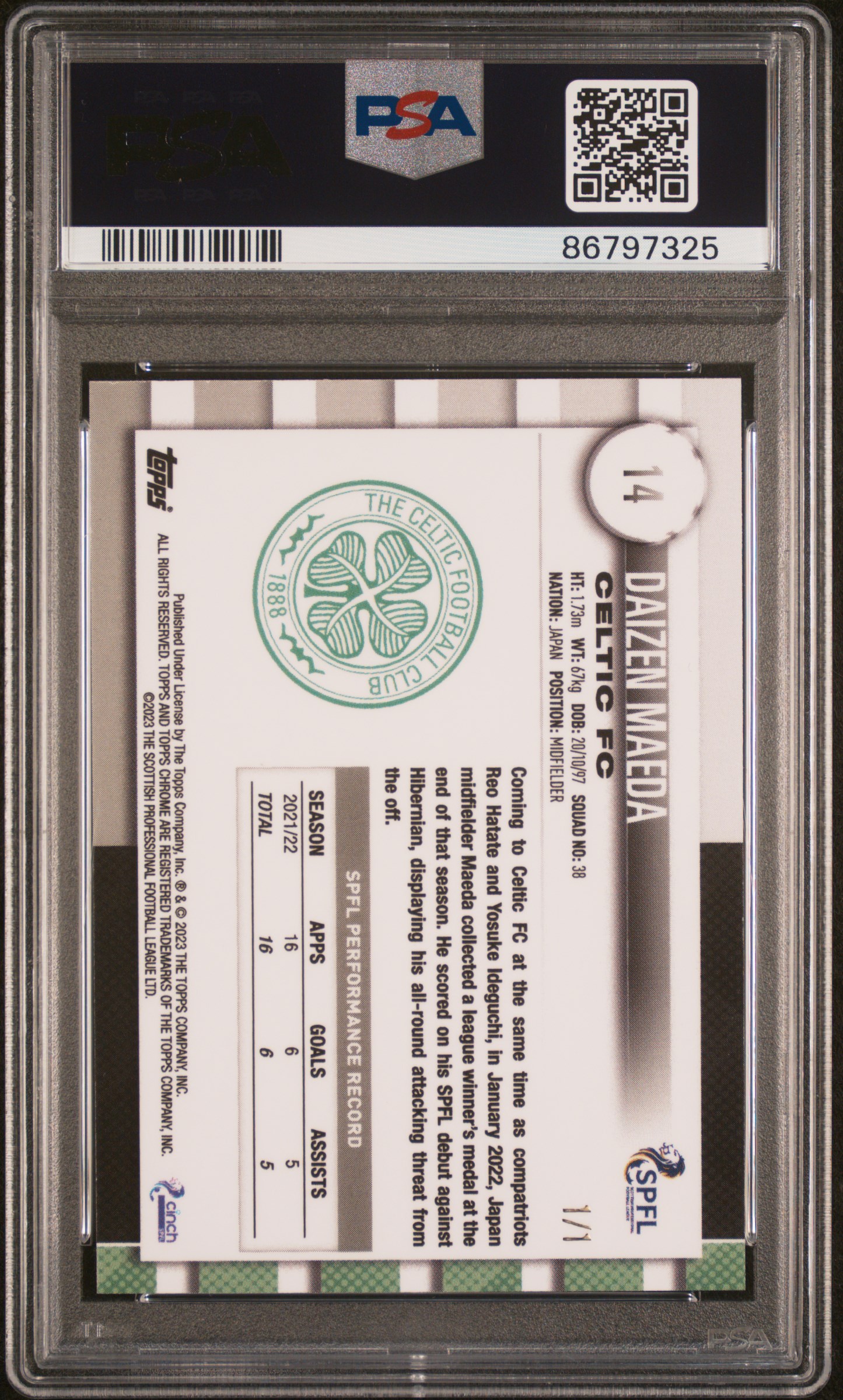 Daizen Maeda 2022-23 SPFL Chrome Superfractor 1/1 back