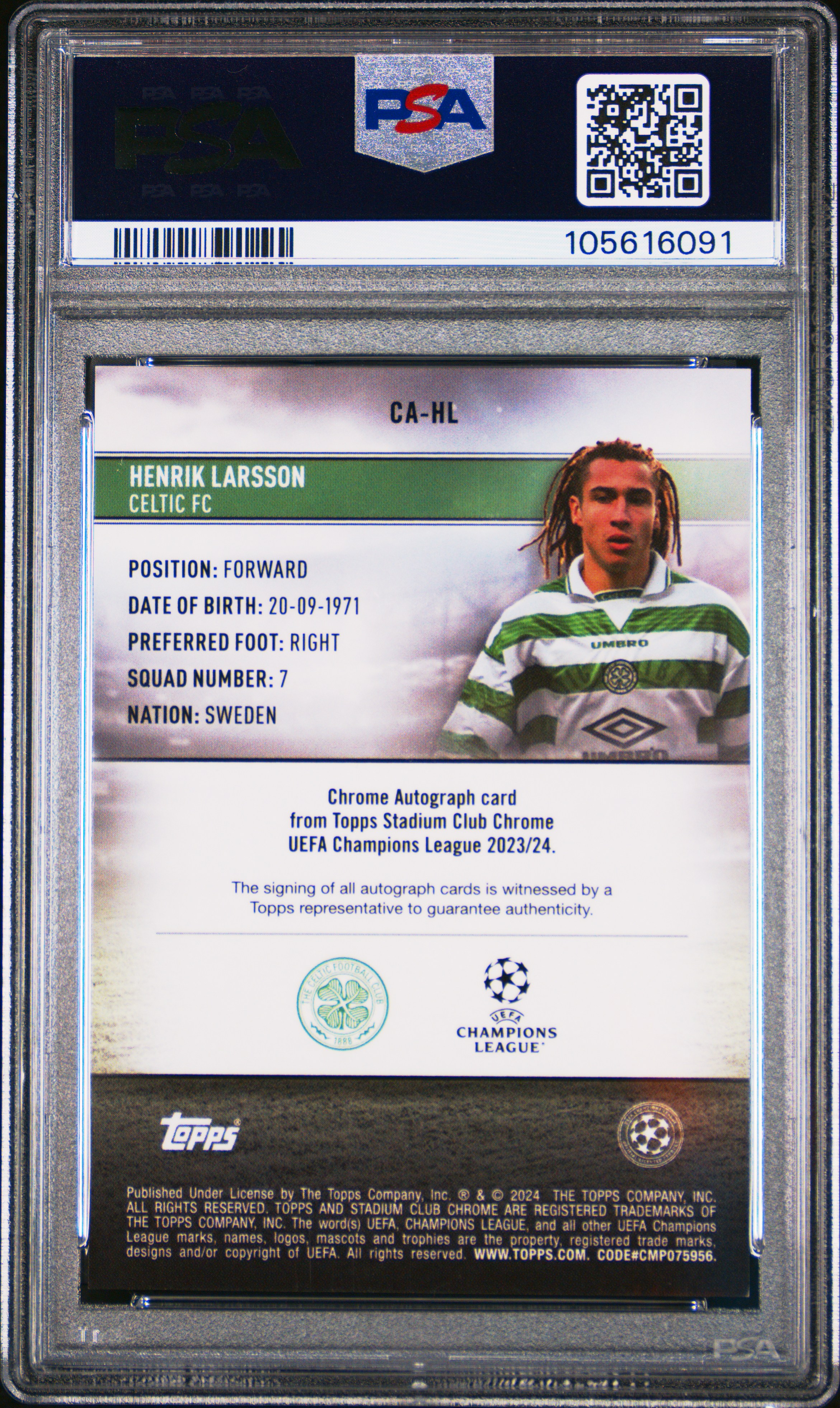 2023-24 Henrik Larsson Stadium Club Superfractor  back