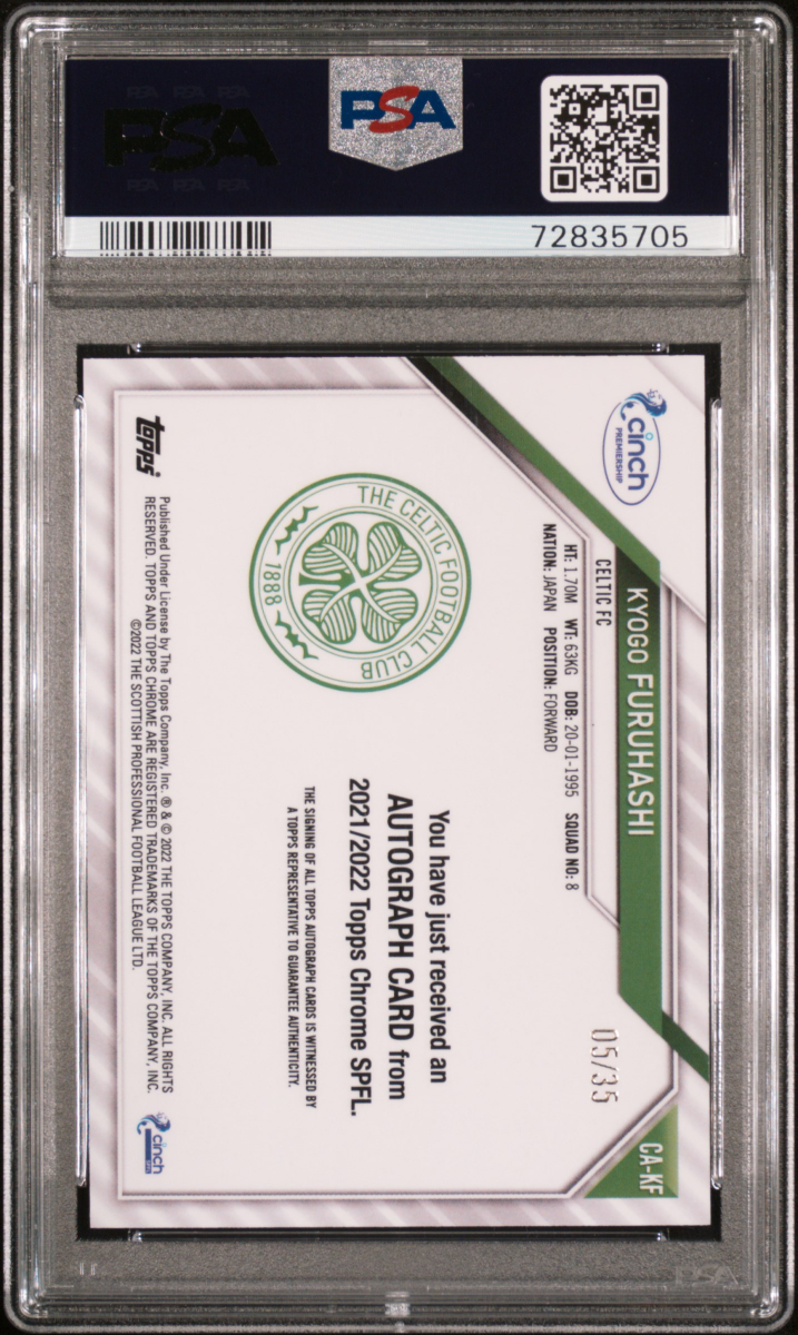 2021 Topps Chrome SPFL Kyogo Furuhashi Auto - Green Tartan Ref. back