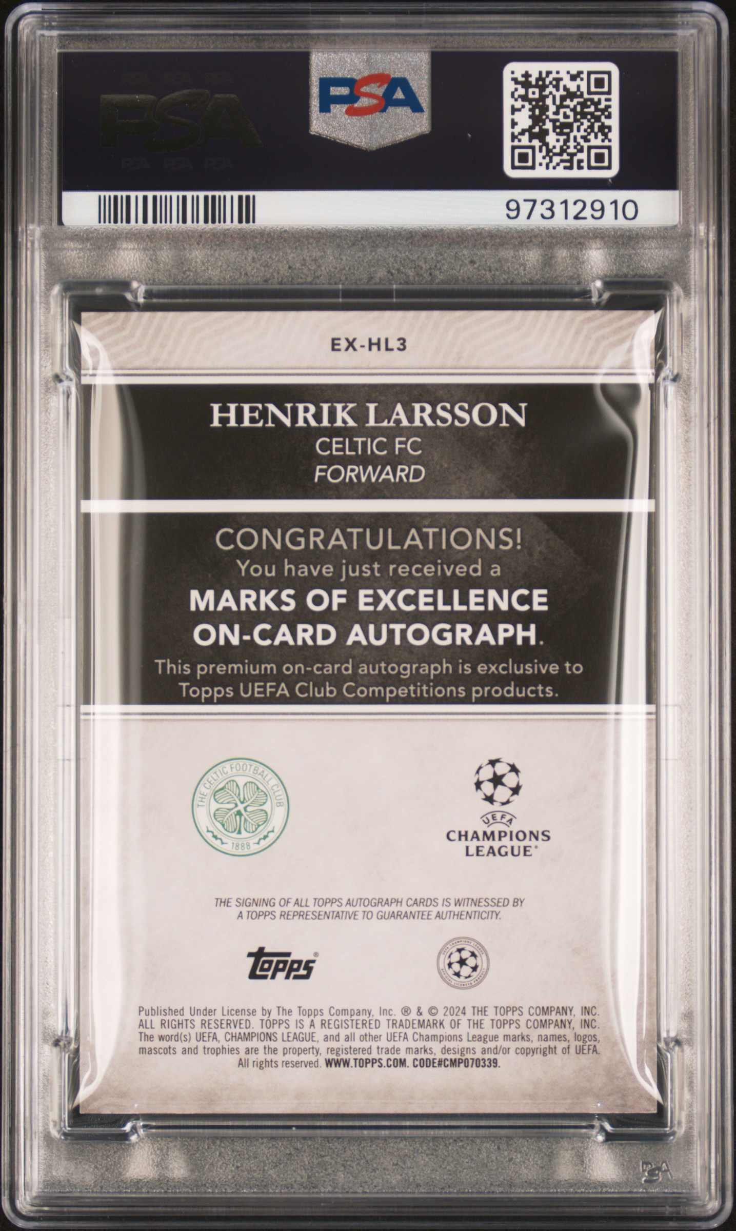 Henrik Larsson 2023-24 Marks of Excellence Black 1/1 Auto back