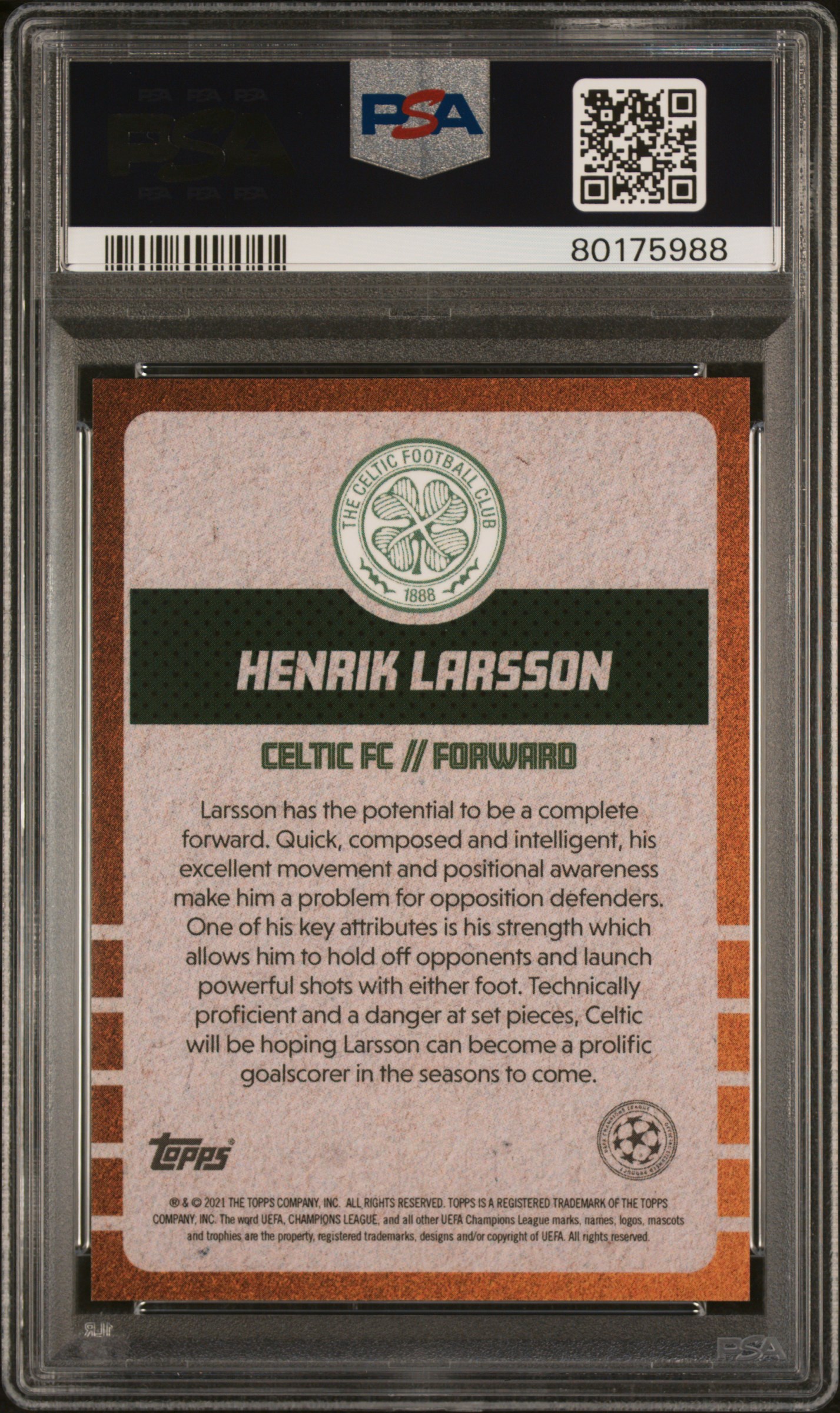 Henrik Larsson 2020-21 The Lost Rookie Orange /5 back