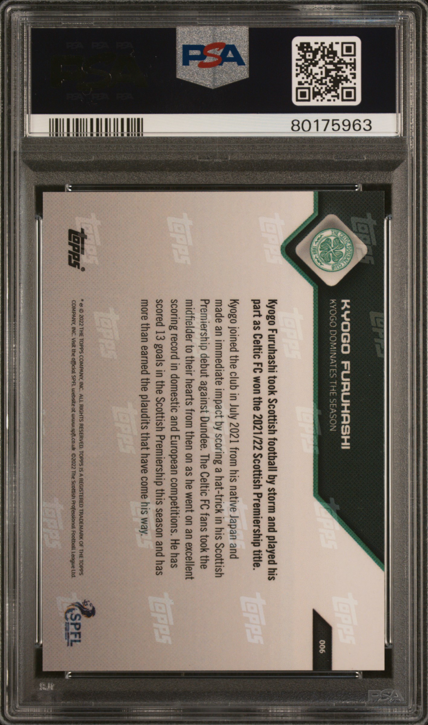 Kyogo Furuhashi 2021 Topps Now SPFL Gold 1/1 back