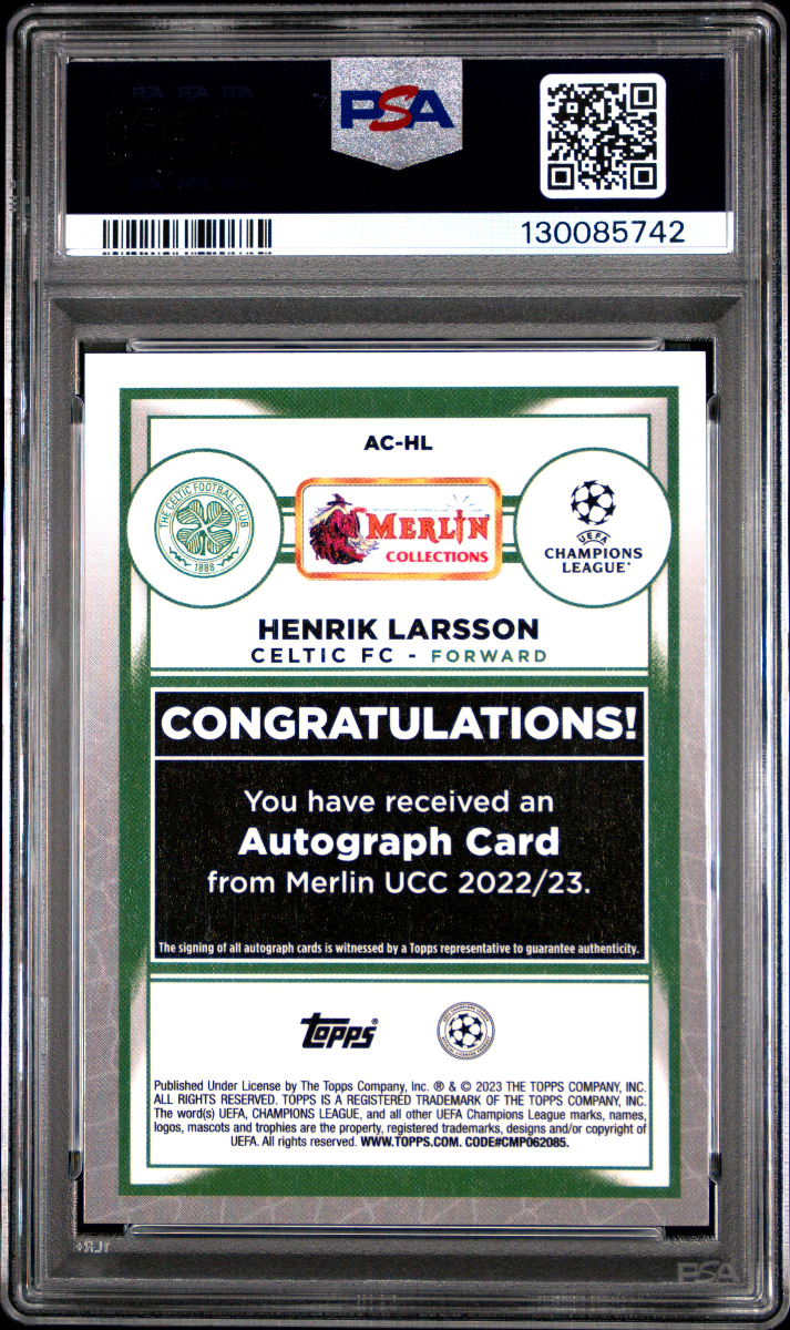 2022-23 MERLIN CHROME UCC HENRIK LARSSON AUTOGRAPH-RED REFRACTOR back