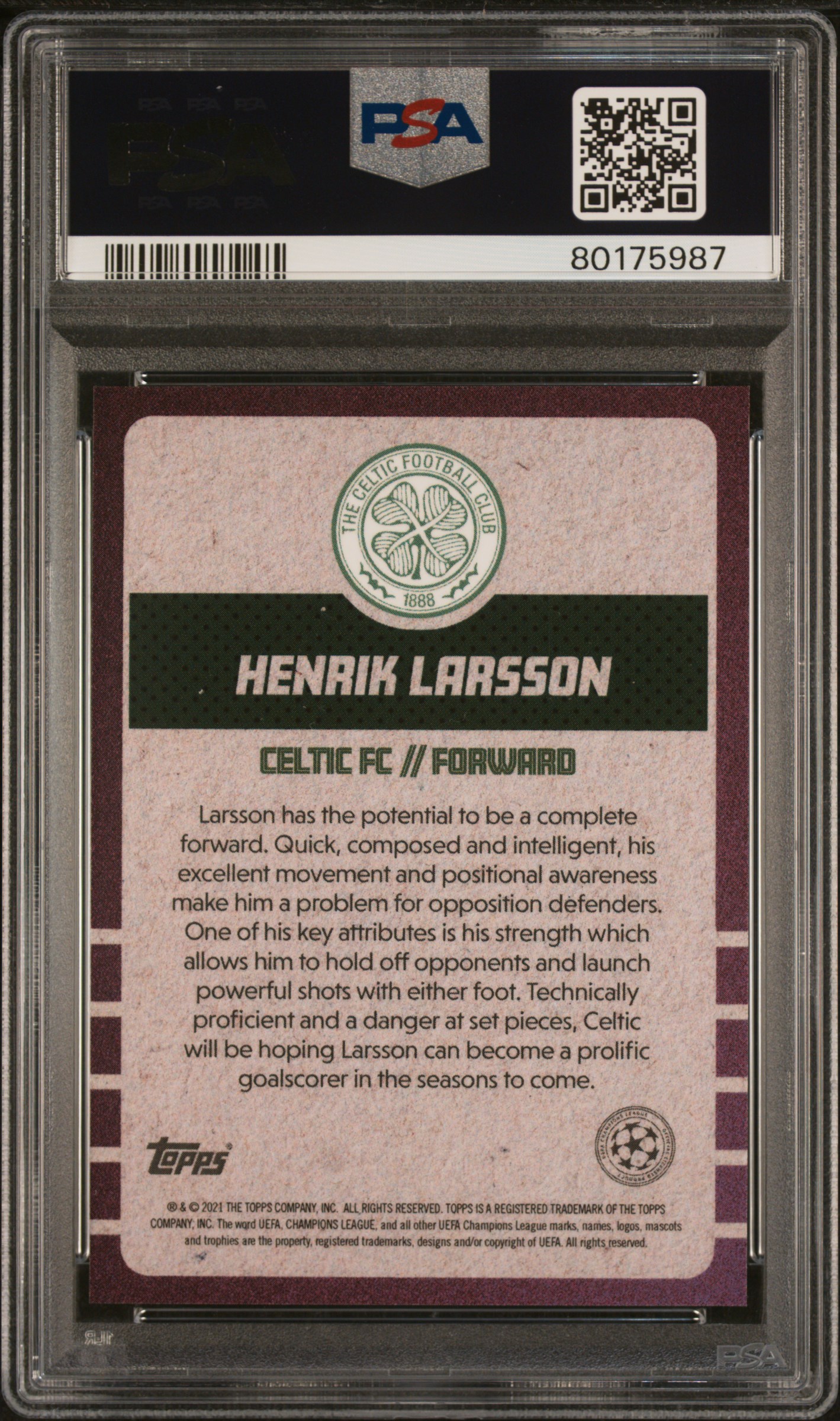 Henrik Larsson 2020-21 The Lost Rookie Purple /25 Auto back