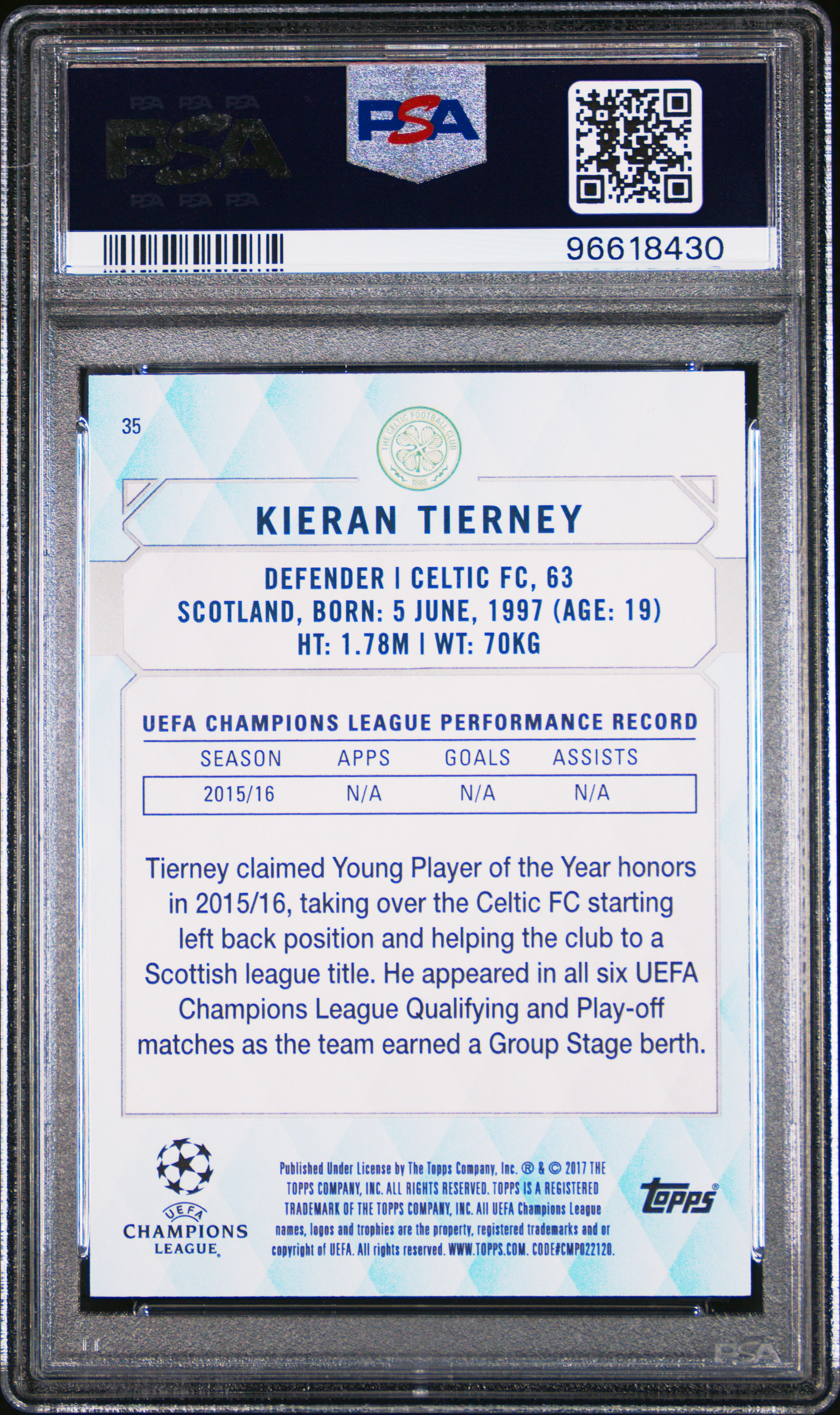 Kieran Tierney UCL Showcase Champions 1/1 — back