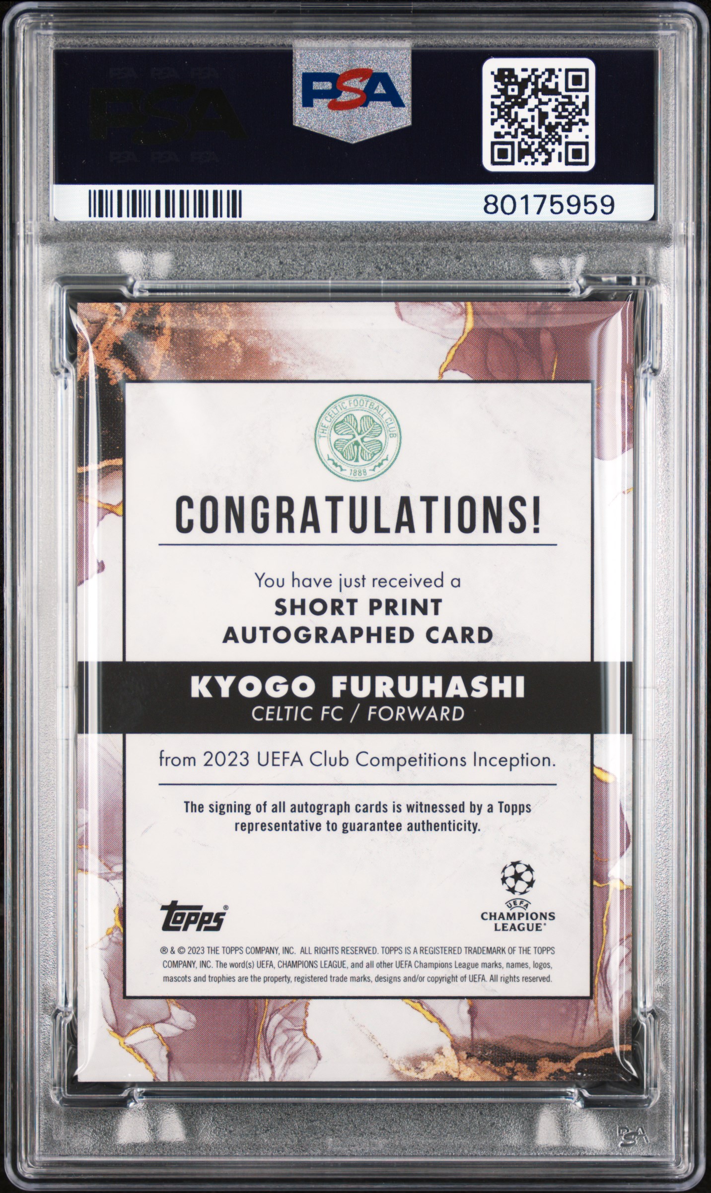 Kyogo Furuhashi 2022-23 Inception Short Print Auto 1/1 Gold back