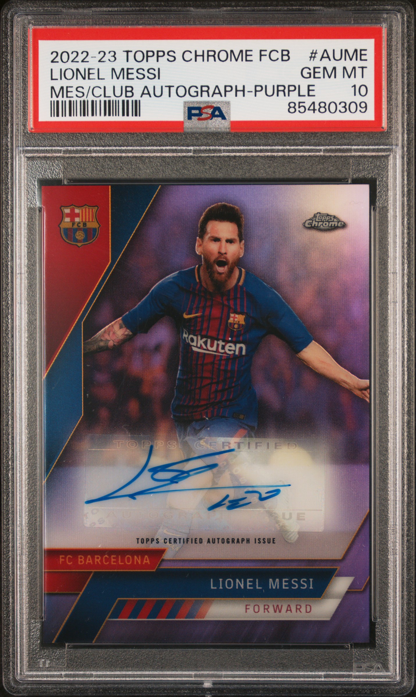 Lionel Messi 2022-23 Mes Que Auto Purple /15