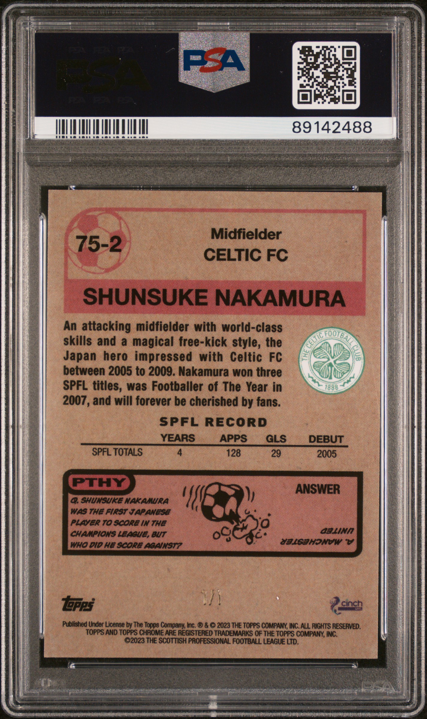 2022-23 SPFL Chrome Shunsuke Nakamura 1975 Footballers 1/1  back