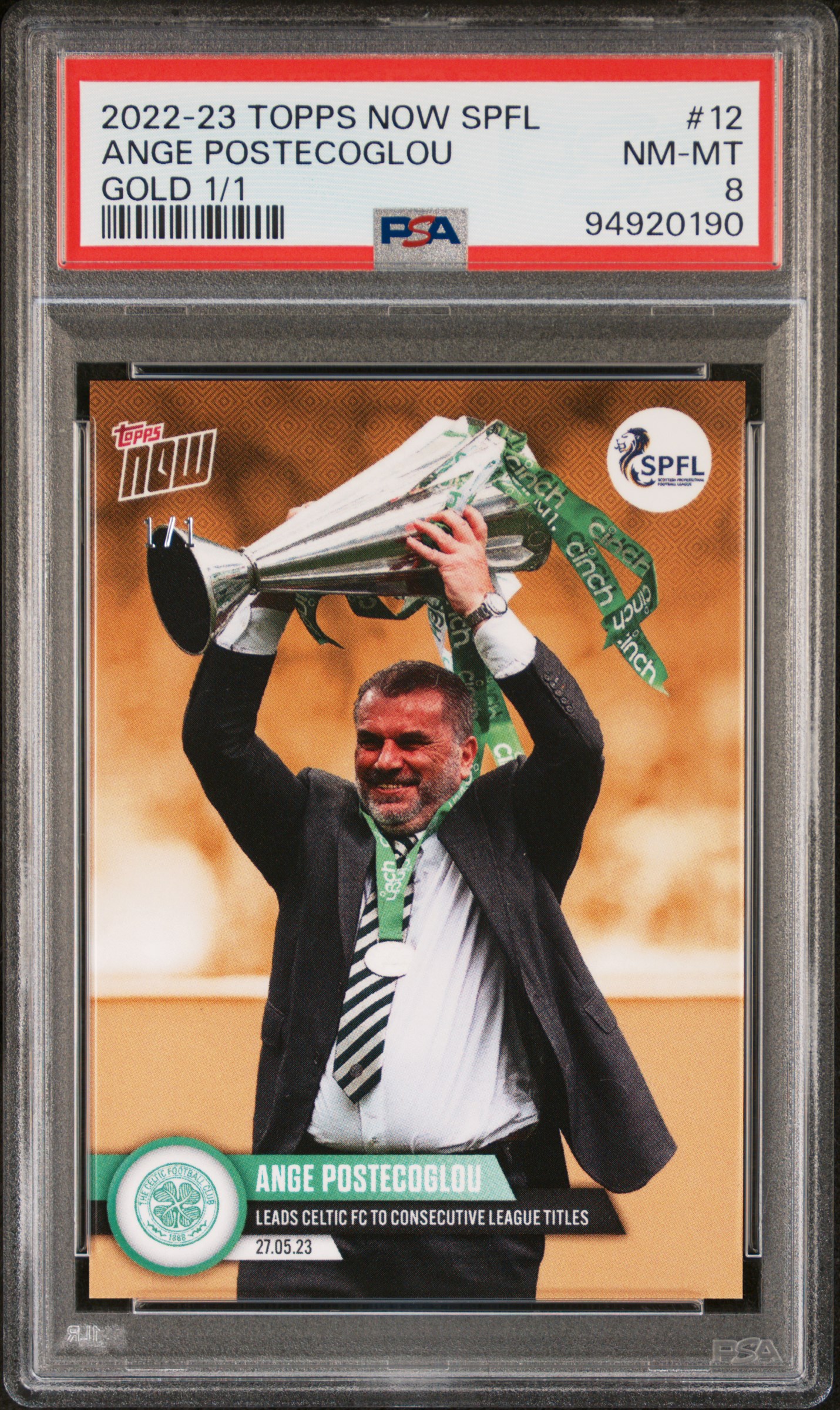 Ange Postecoglou 2022-23 Topps Now SPFL Gold 1/1