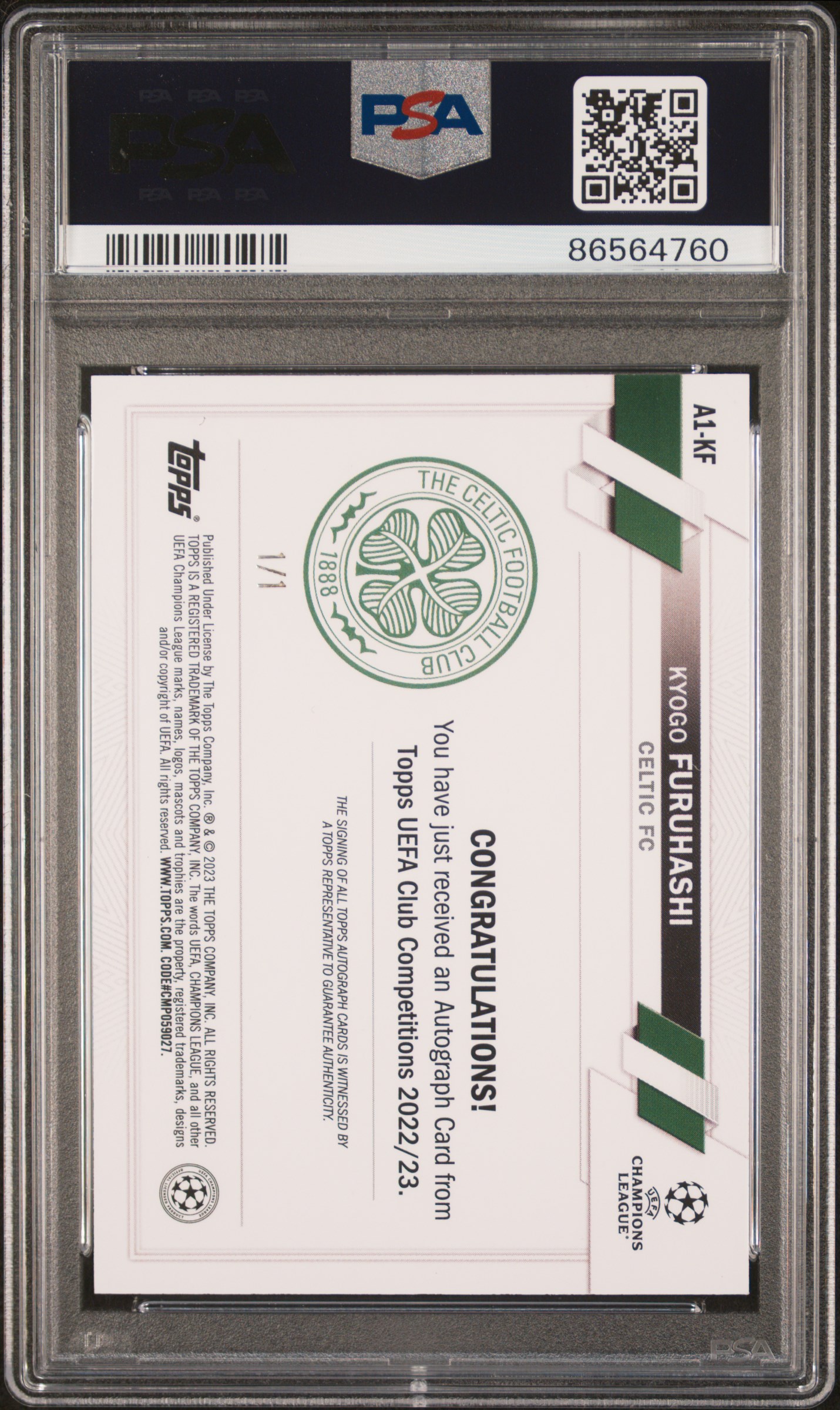 Kyogo Furuhashi 2022-23 UCC 1st Edition Foilfractor 1/1 Auto back