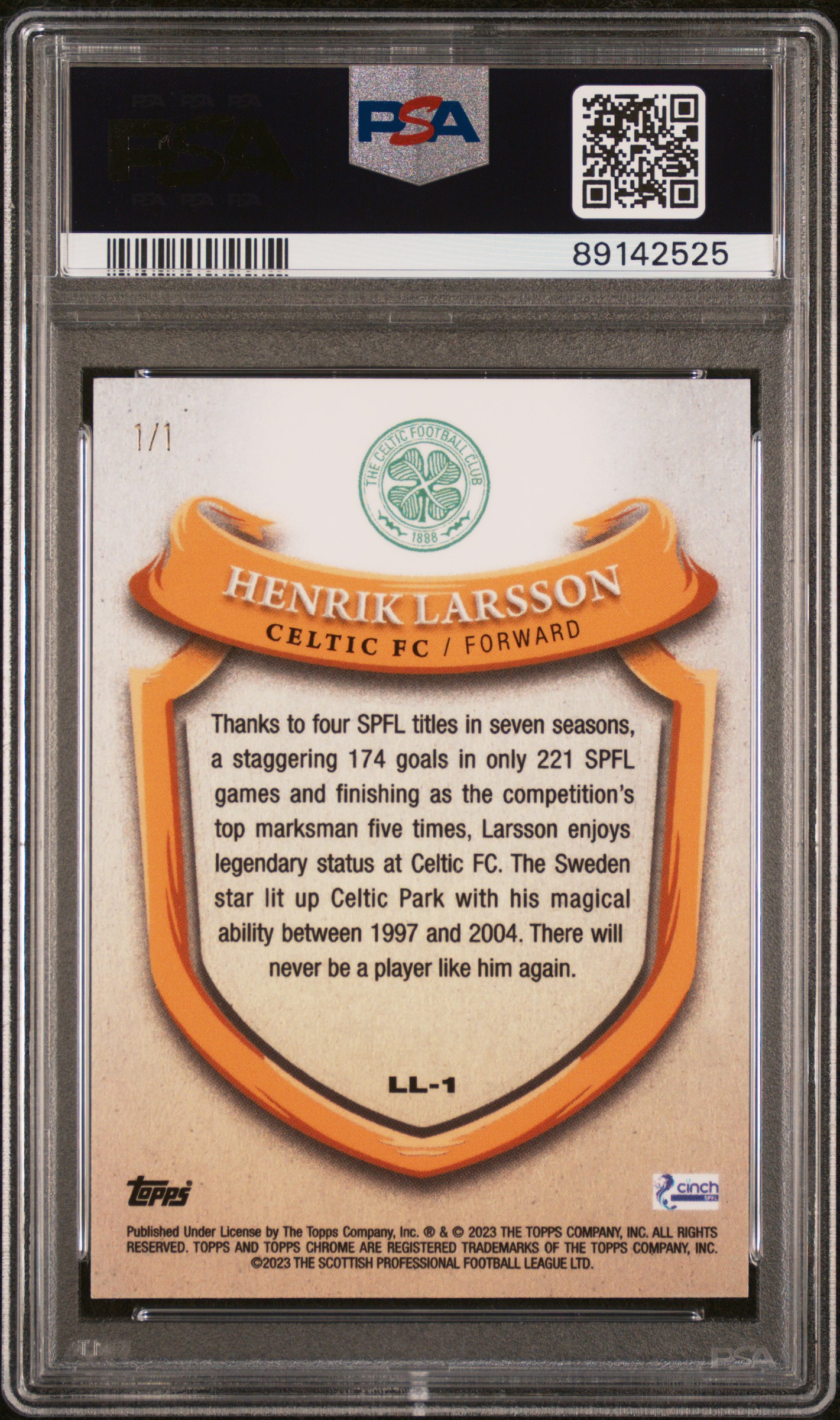 Henrik Larsson 2022-23 SPFL Chrome League Legends Superfractor 1/1 back