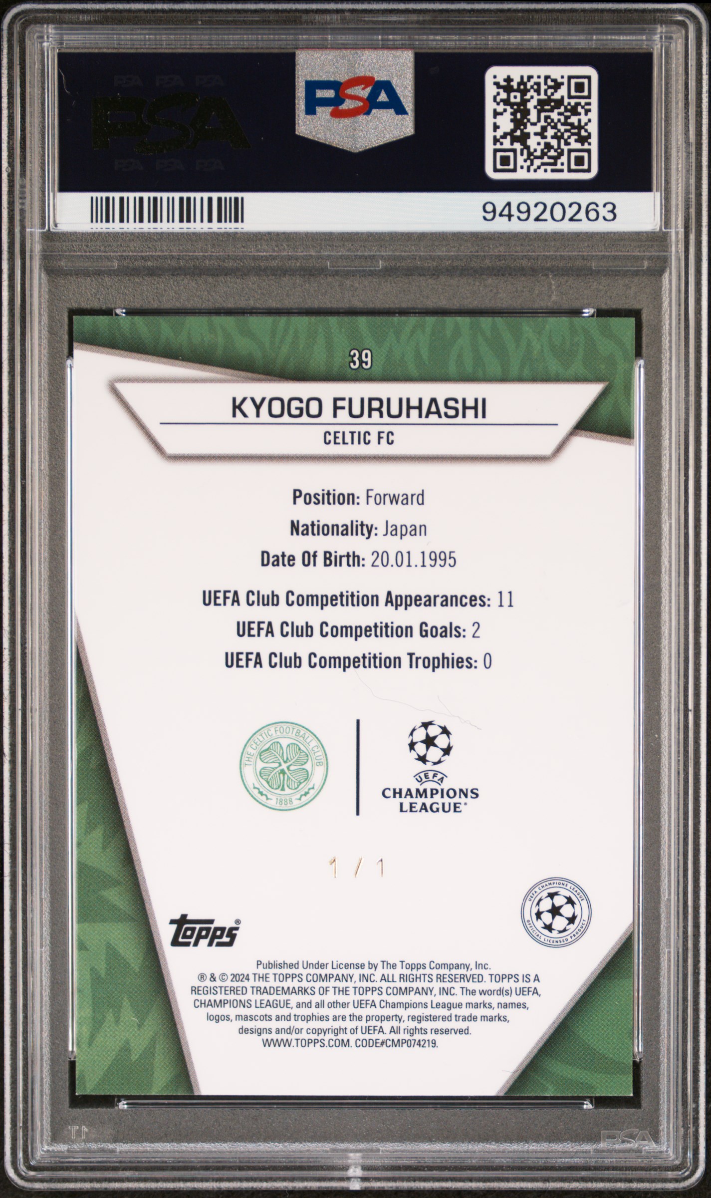 Kyogo Furuhashi 2023-24 Superstars Superfractor 1/1 back