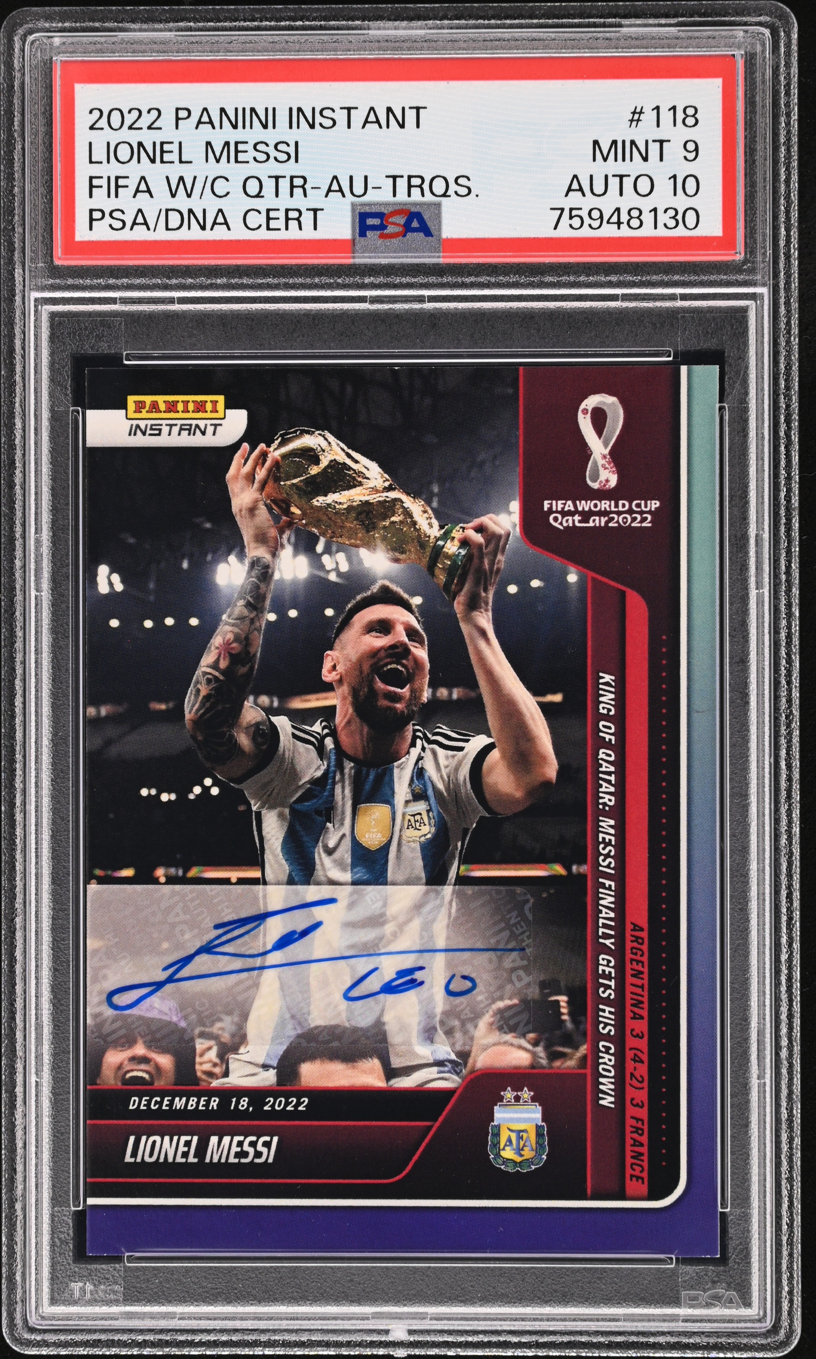 Lionel Messi 2022 Panini Instant World Cup Win /10 Auto