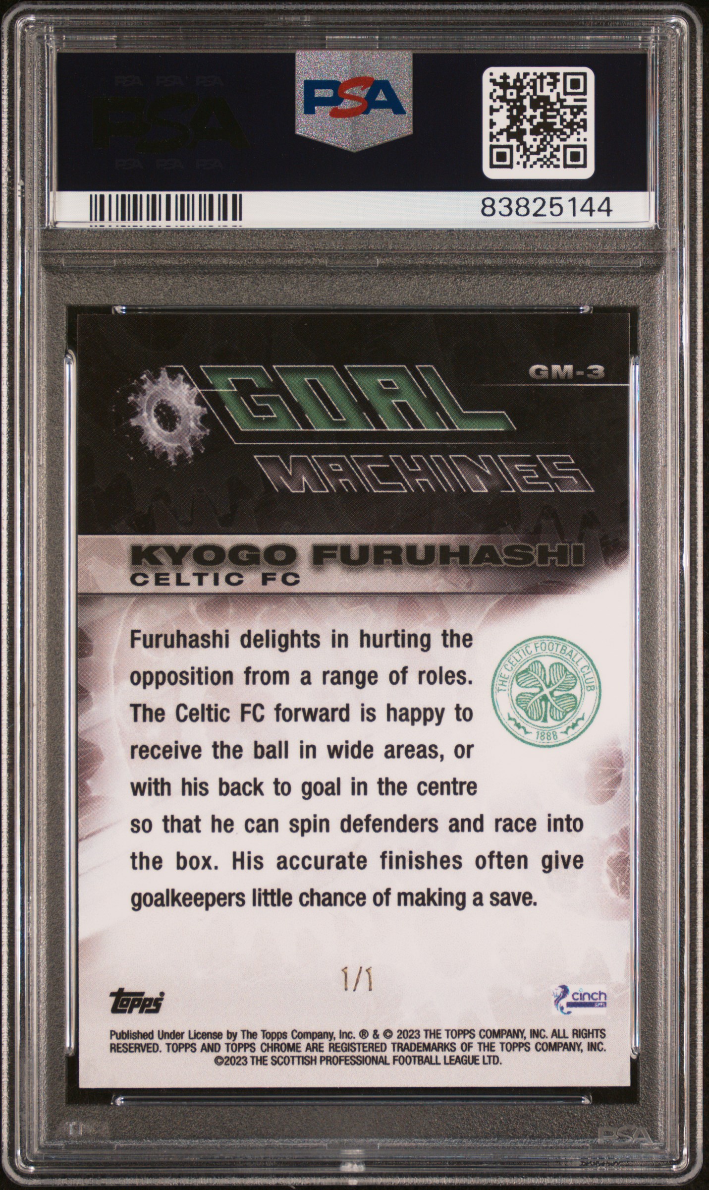 Kyogo Furuhashi 2022-23 SPFL Chrome Goal Machines Superfractor 1/1 back