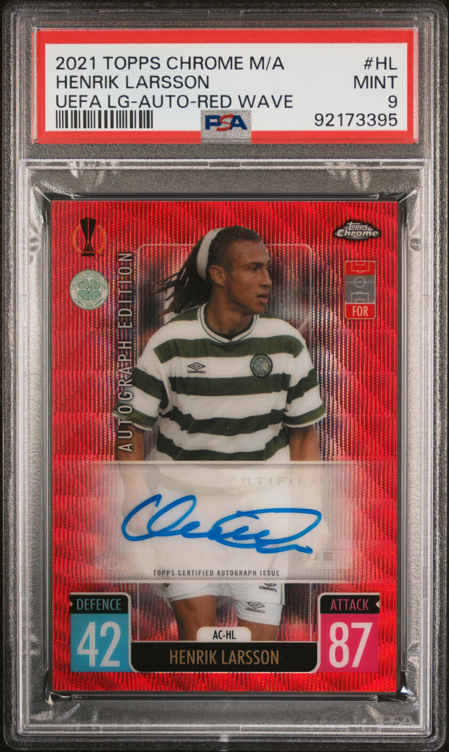 Henrik Larsson 2021 Topps Chrome Match Attax Red Wave /5 Auto