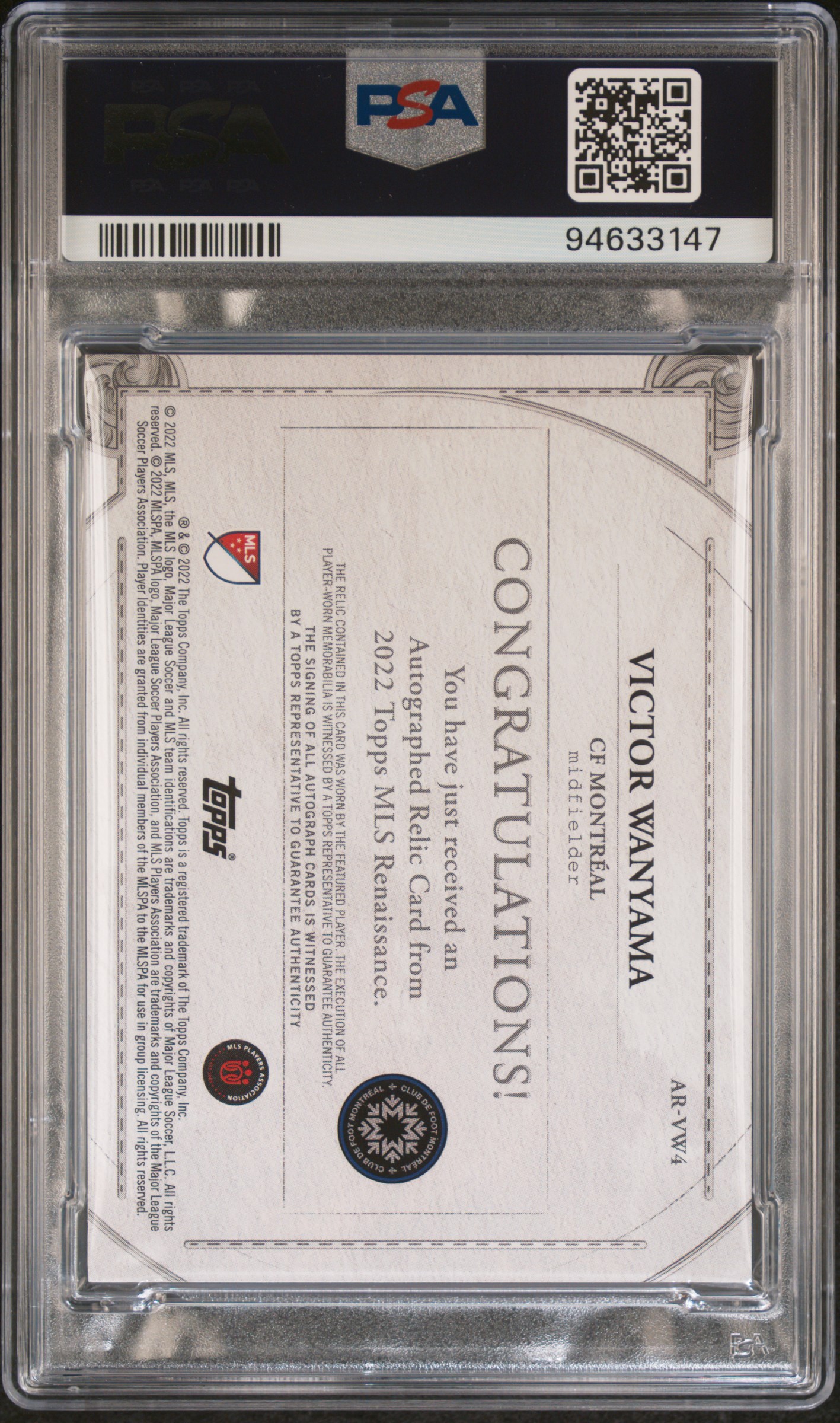 Victor Wanyama 2022 Renaissance MLS Patch Auto 1/1 back