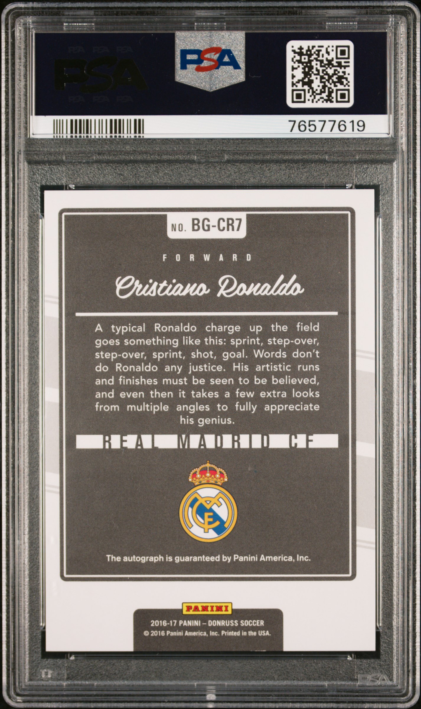 [PSA] 2016 Panini Donruss Cristiano Ronaldo „The Beautiful Game“ Auto back
