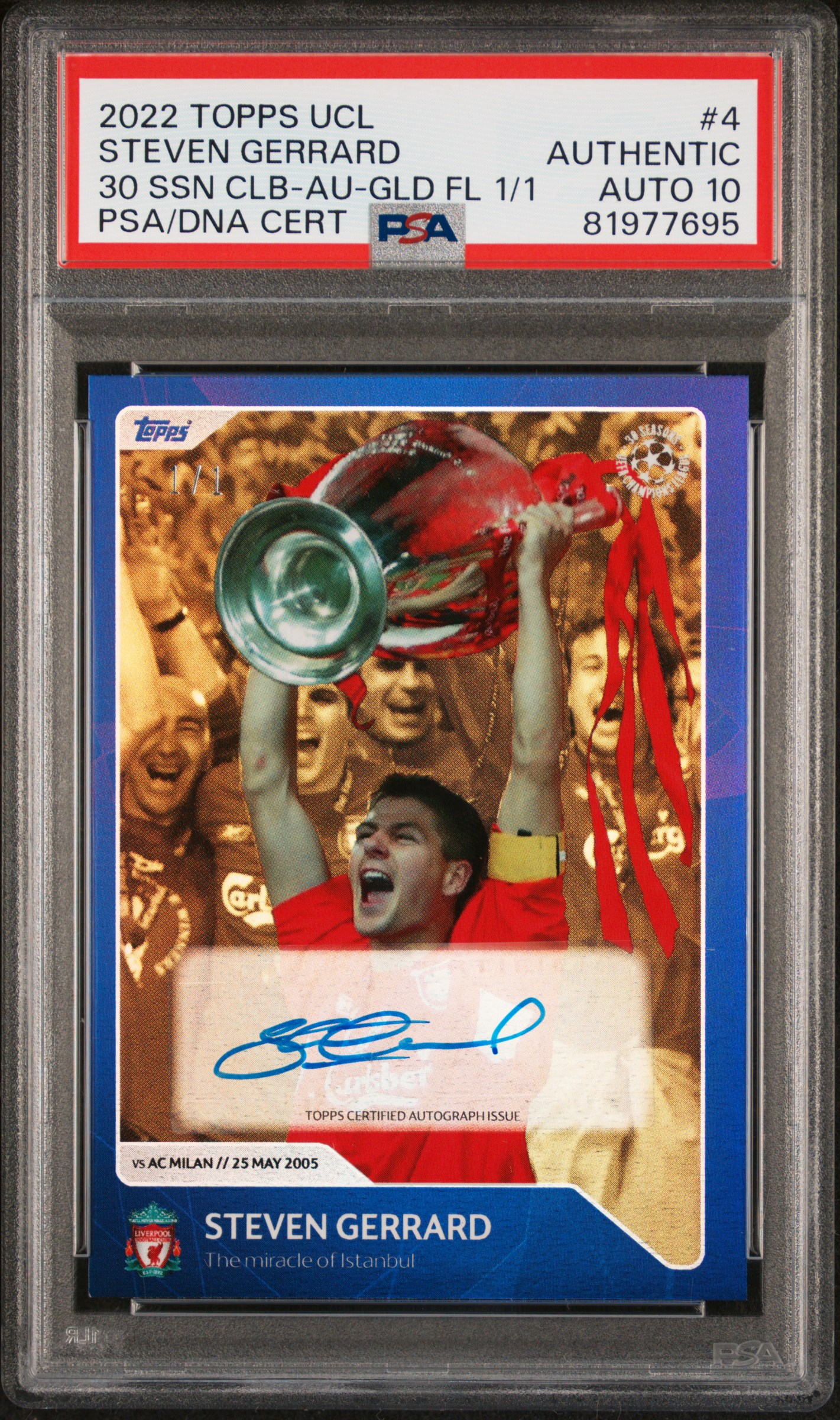2022 Topps 30 Seasons Steven Gerrard UCL Trophy Lift Gold Auto 1/1