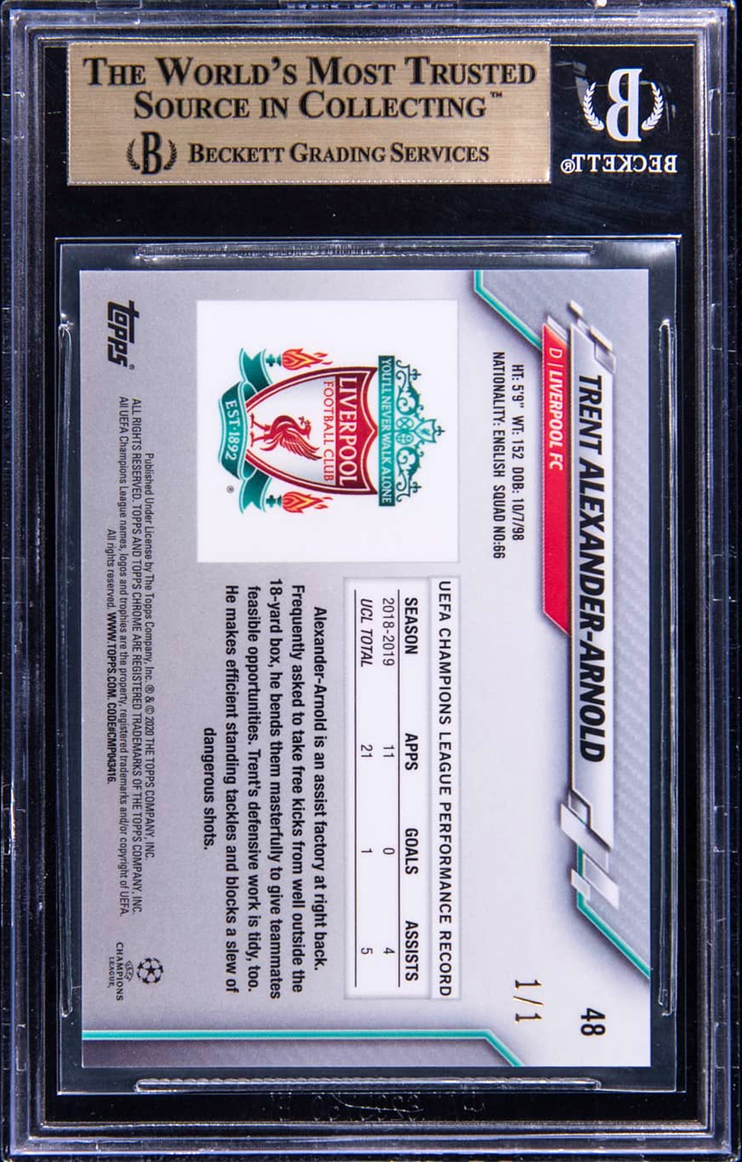 2019 Topps Sapphire TAA Padparadscha 1/1 back