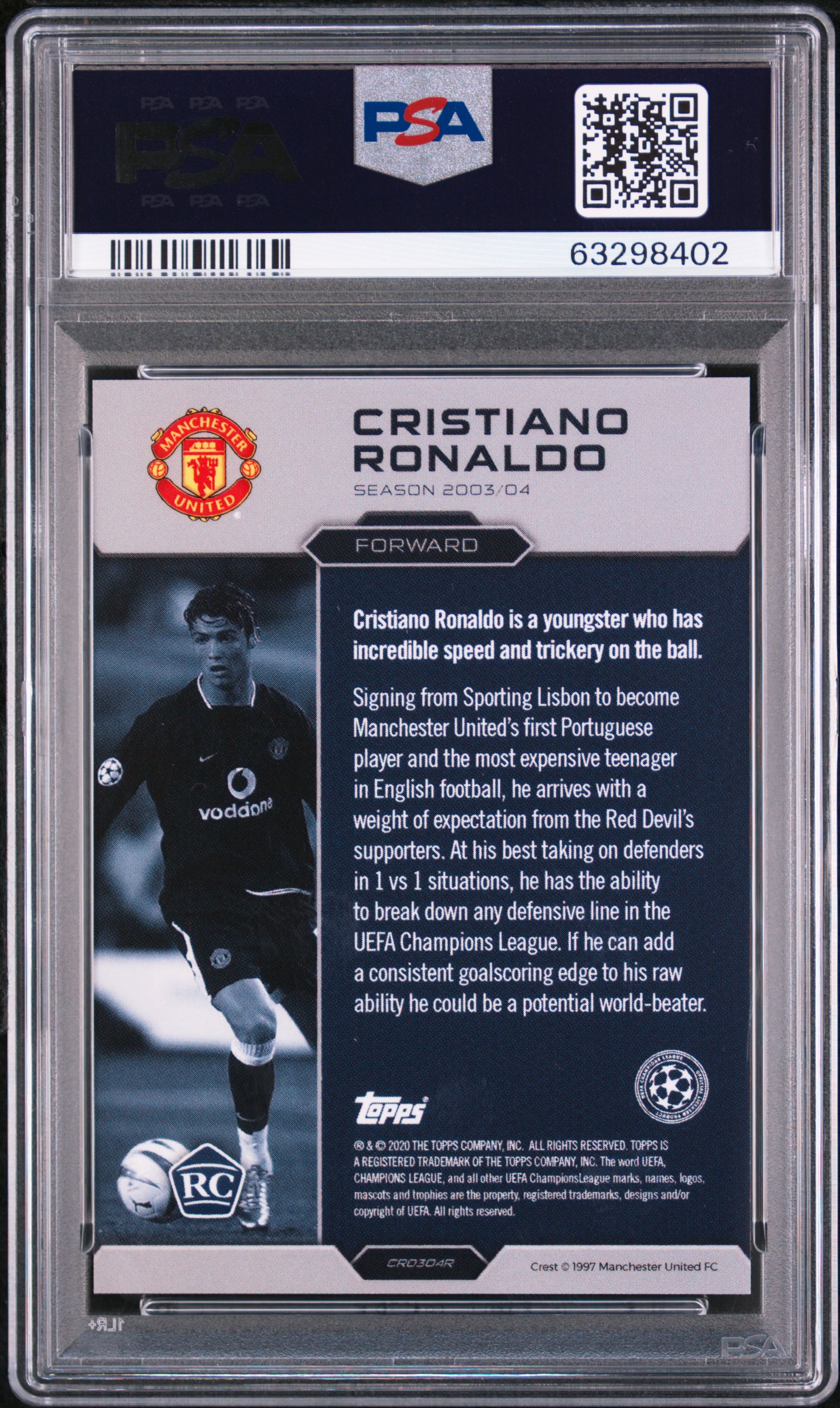 [PSA 10 / Auto 10] 2020 Topps Lost Rookie Cristiano Ronaldo Red Auto /10 back