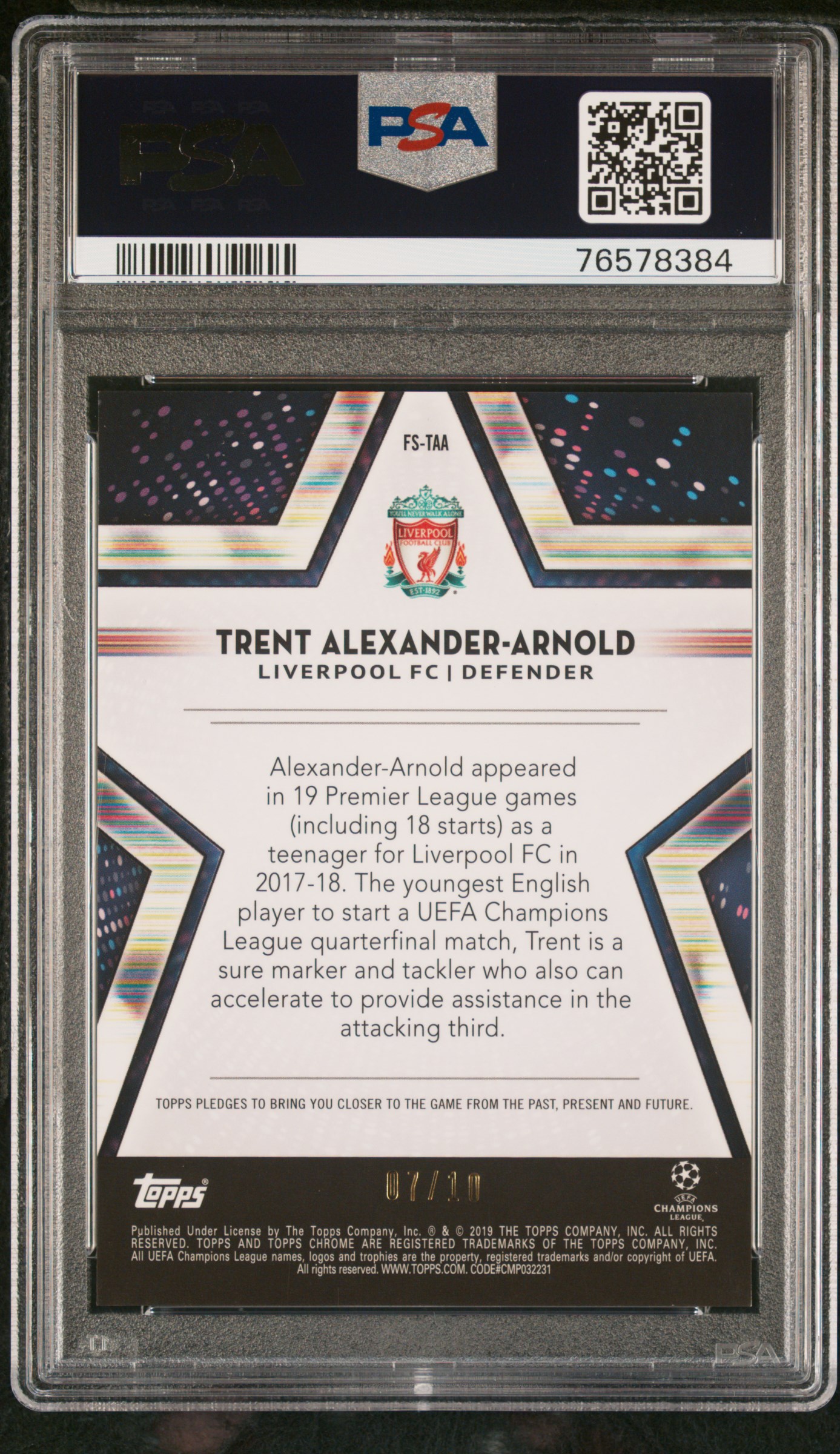 [PSA 10] 2018 Topps Chrome Alexander-Arnold Future Stars Red /10 back