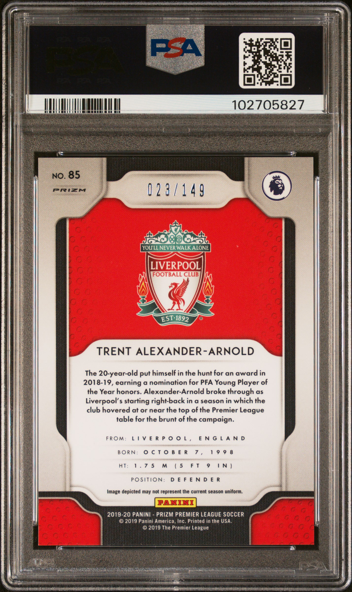 [PSA 10] 2019 Panini Prizm Alexander-Arnold Red Prizm /149 back