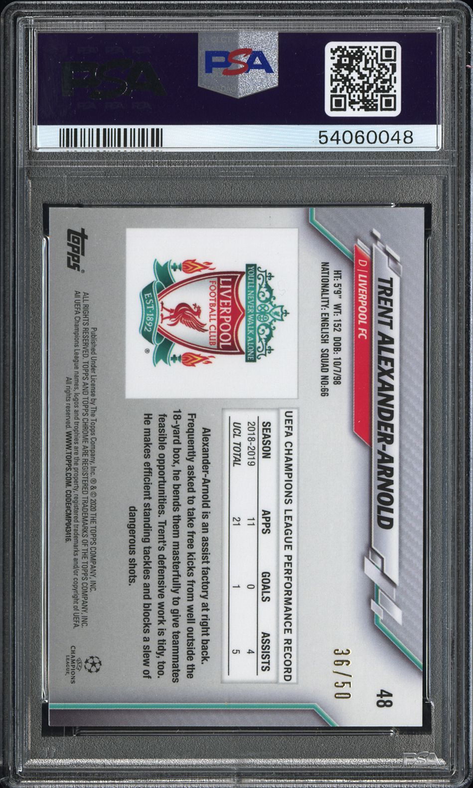 [PSA 10] 2019 Topps Sapphire Alexander-Arnold Orange /25 back