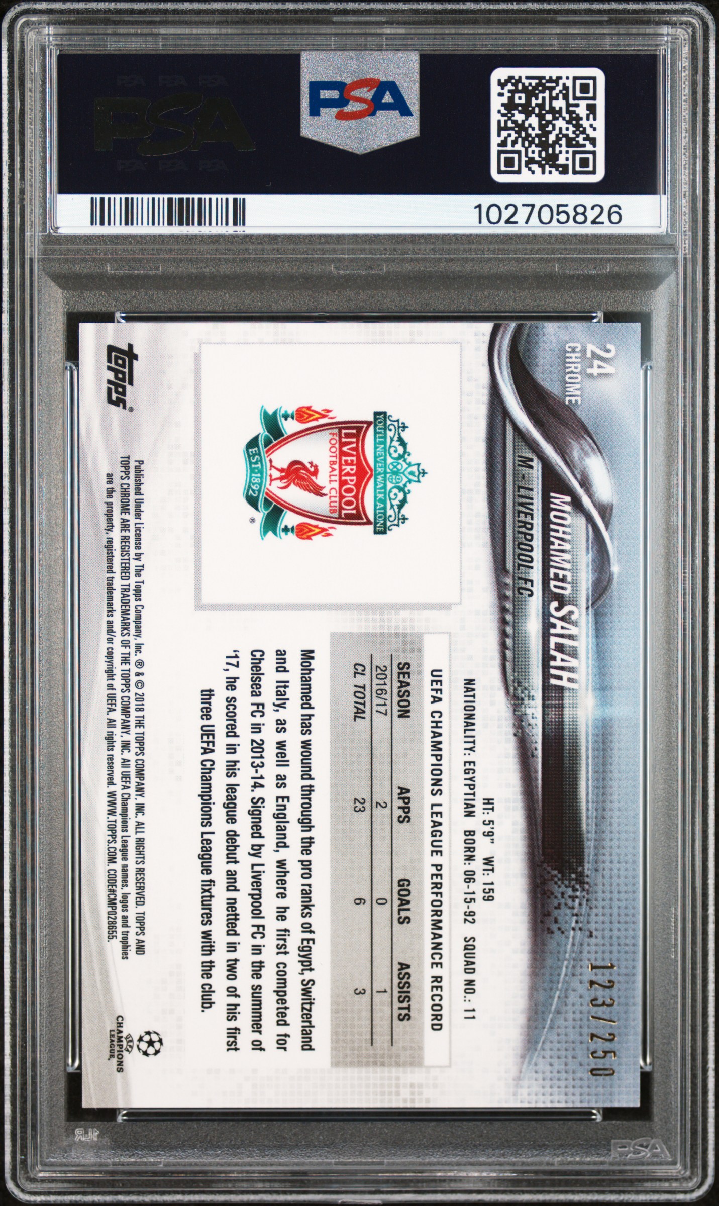 [PSA 10] 2017 Topps Chrome Mohamed Salah Purple /250 back
