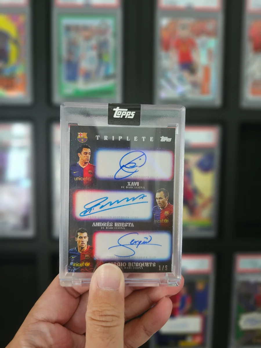 Topps Triplete Xavi Iniesta Busquets Auto /5