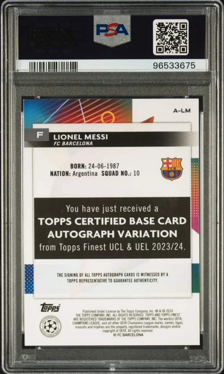 Topps Finest Messi Auto /25 — back