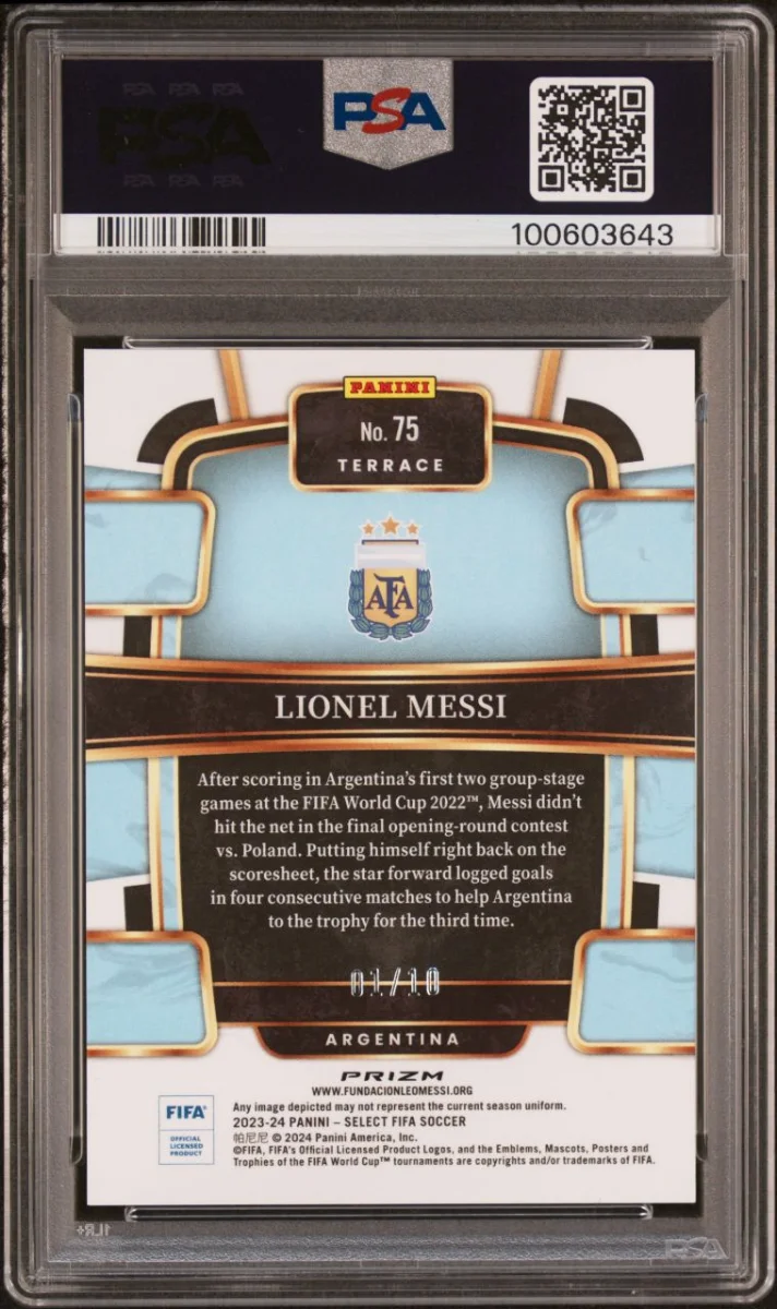 2023-24 Panini Select FIFA Lionel Messi /10 back
