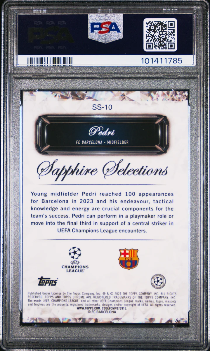 2023-24 Topps Chrome Sapphire Selection Pedri /10 PSA 10 — back