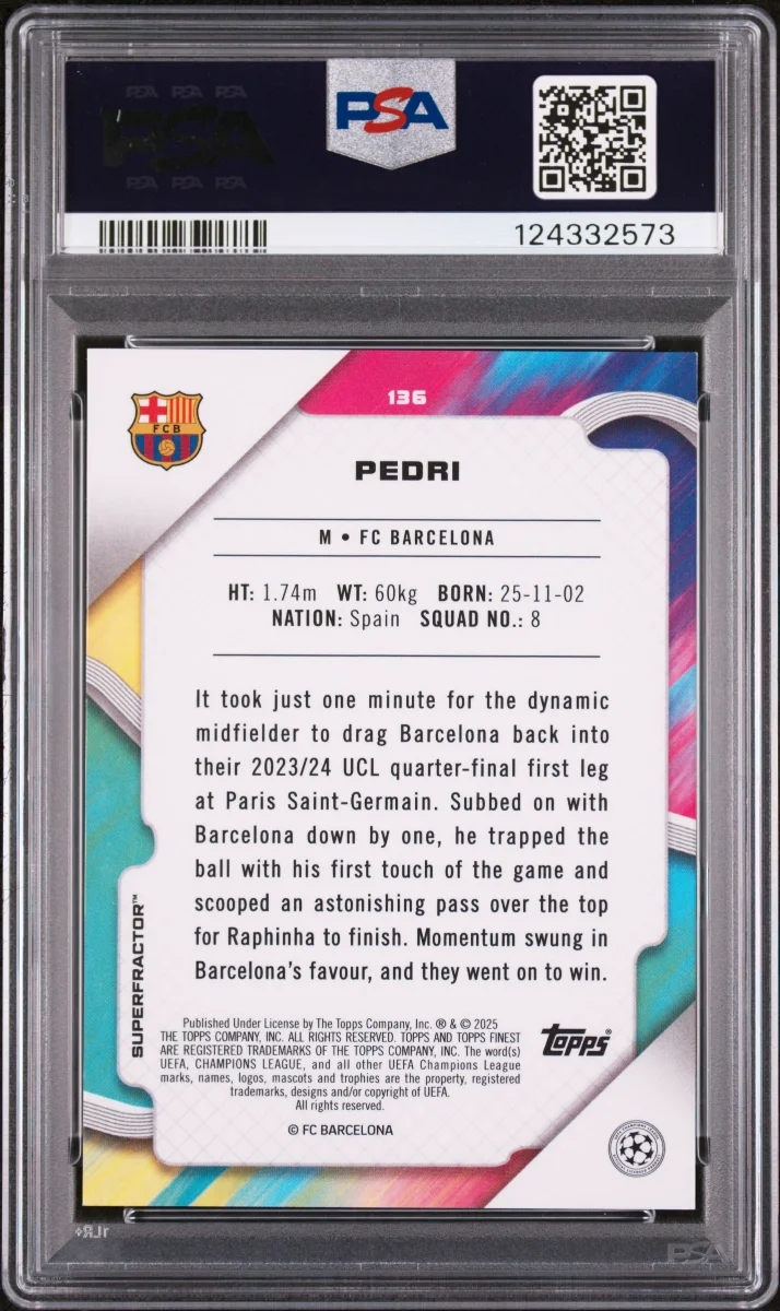 2024-25 Topps Finest Pedri Superfractor 1/1 back