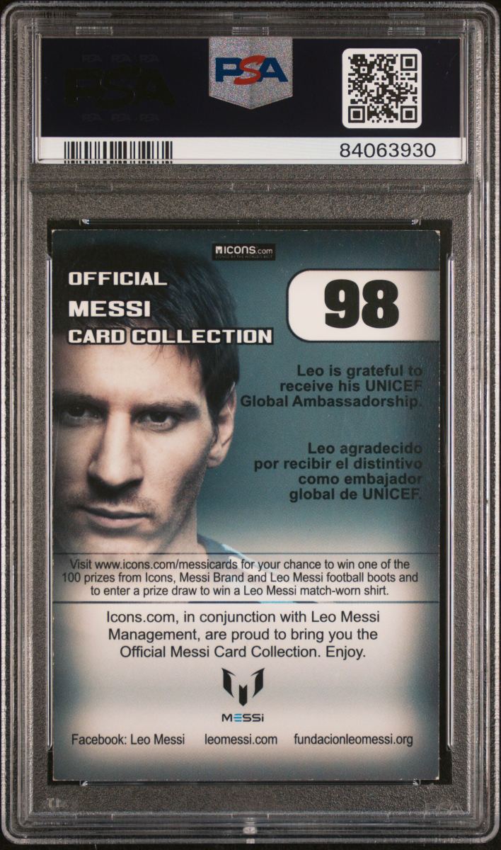 Lionel Messi 2013 Icons On-Card Auto Inscription PSA back