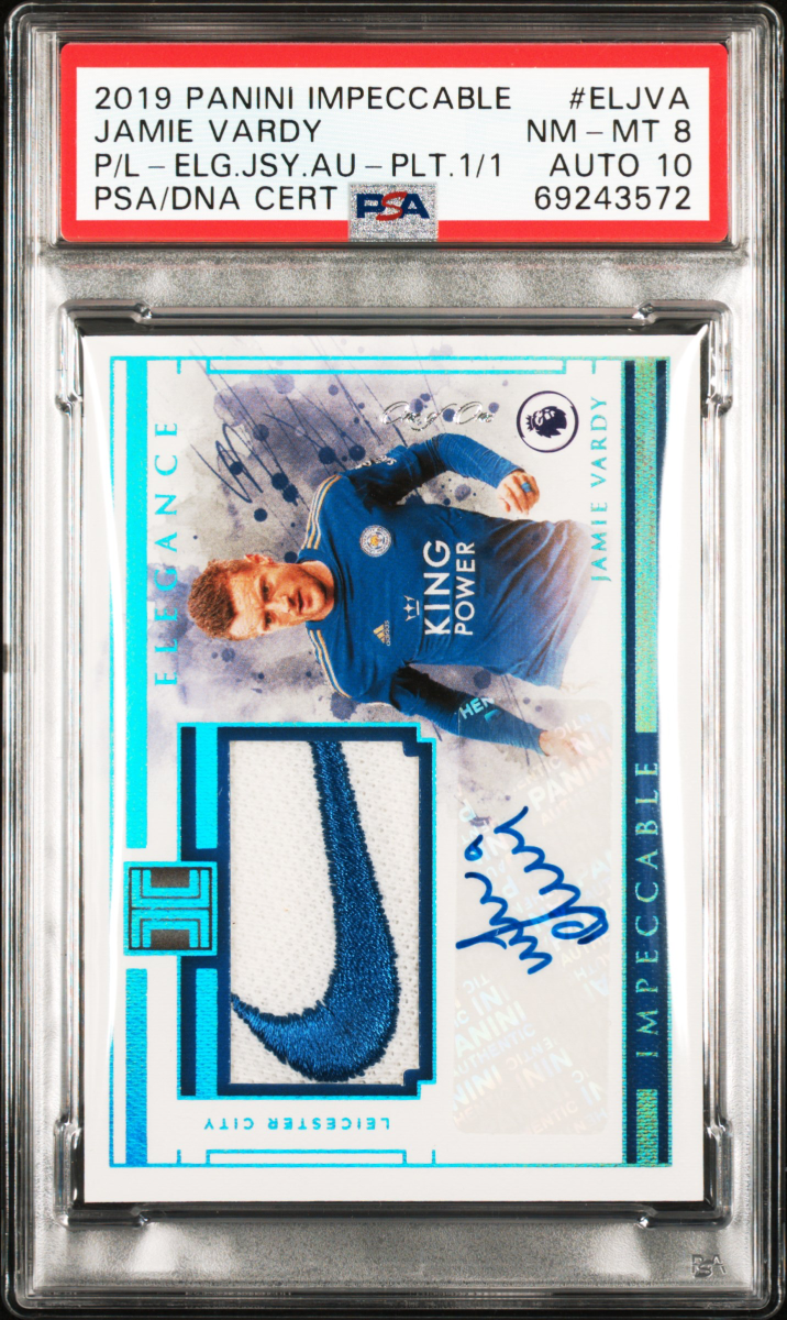 Jamie Vardy 2019 Panini Impeccable Jersey Patch Auto 1/1 PSA 8 Auto 10
