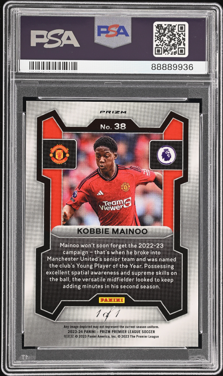 Kobbie Mainoo 2023 Panini Prizm Black Shimmer 1/1 PSA 10 back