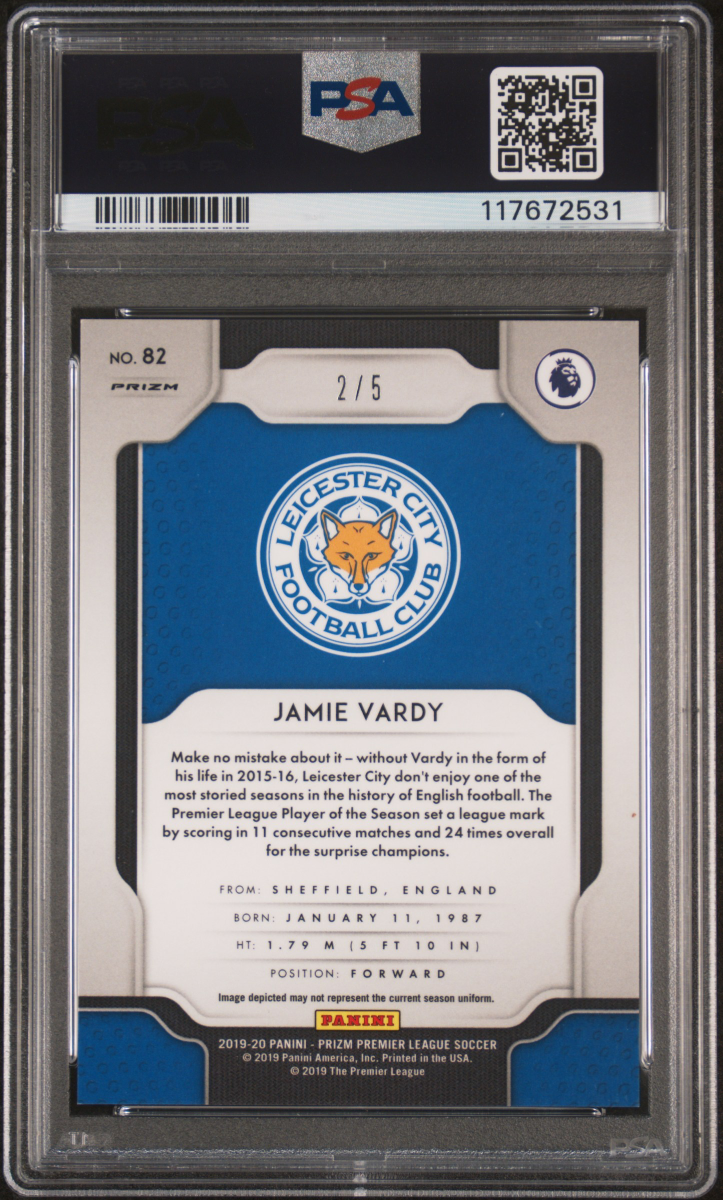 Jamie Vardy 2019 Prizm Gold Power /5 PSA 8  back