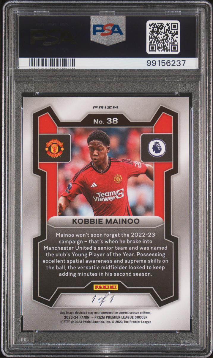 Kobbie Mainoo 2023 Panini Prizm Black Finite Rookie 1/1 PSA 10 back