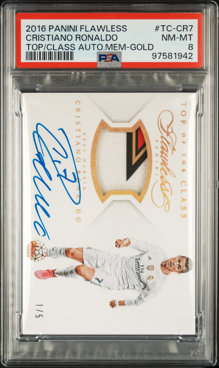 Cristiano Ronaldo 2016 Panini Flawless Top of the Class Signatures /5 PSA 8