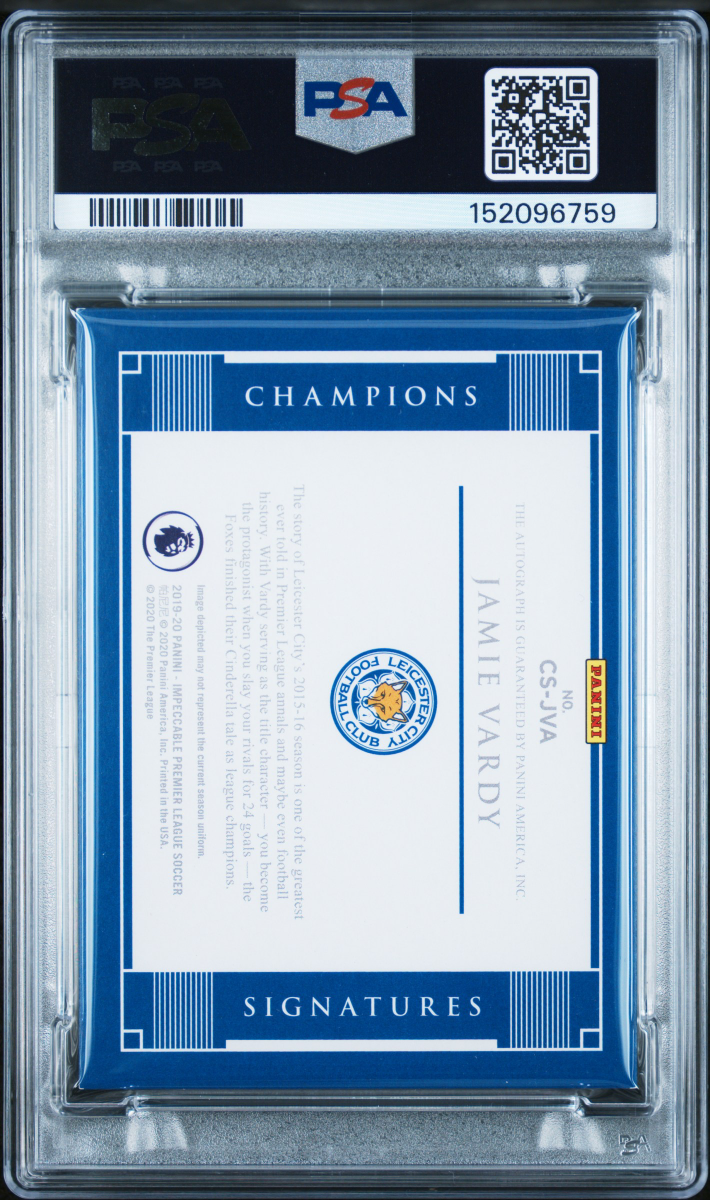 Jamie Vardy 2019 Panini Impeccable Champions Signatures back
