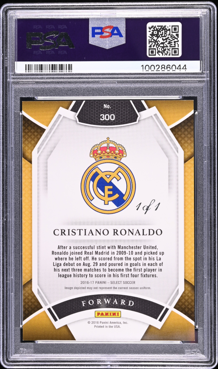 Cristiano Ronaldo 2016 Panini Select Black Prizm 1/1 PSA back