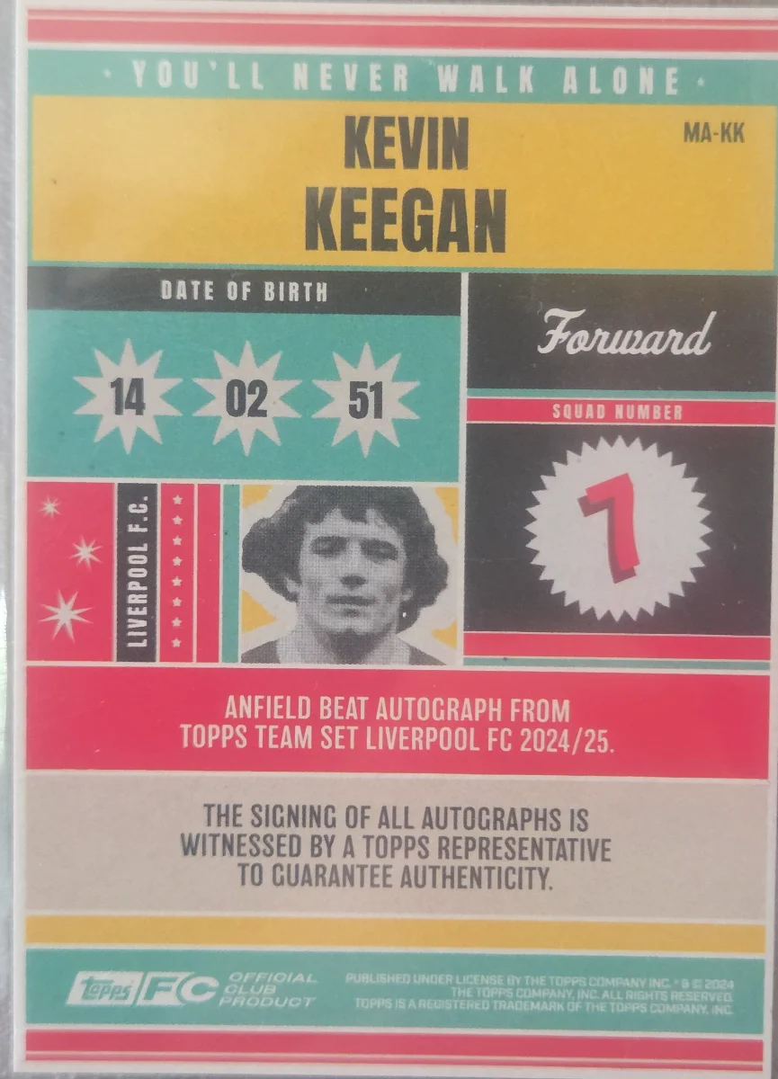 Kevin keegan team set auto/50 — back