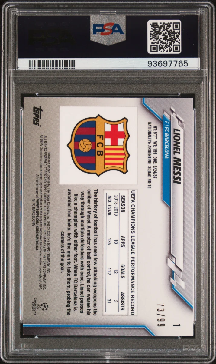 2019 Topps Chrome Sapphire Lionel Messi Image Variation Yellow Sapphire /99 back