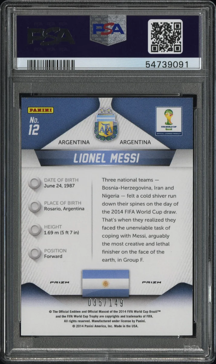 2014 Panini Prizm World Cup Lionel Messi Red Prizm /149 back