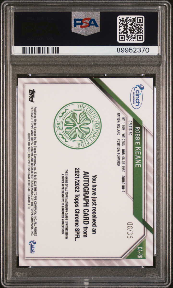 Robbie Keane 2021 Topps Chrome SPFL Green Tartan Auto /35 PSA 9 — back
