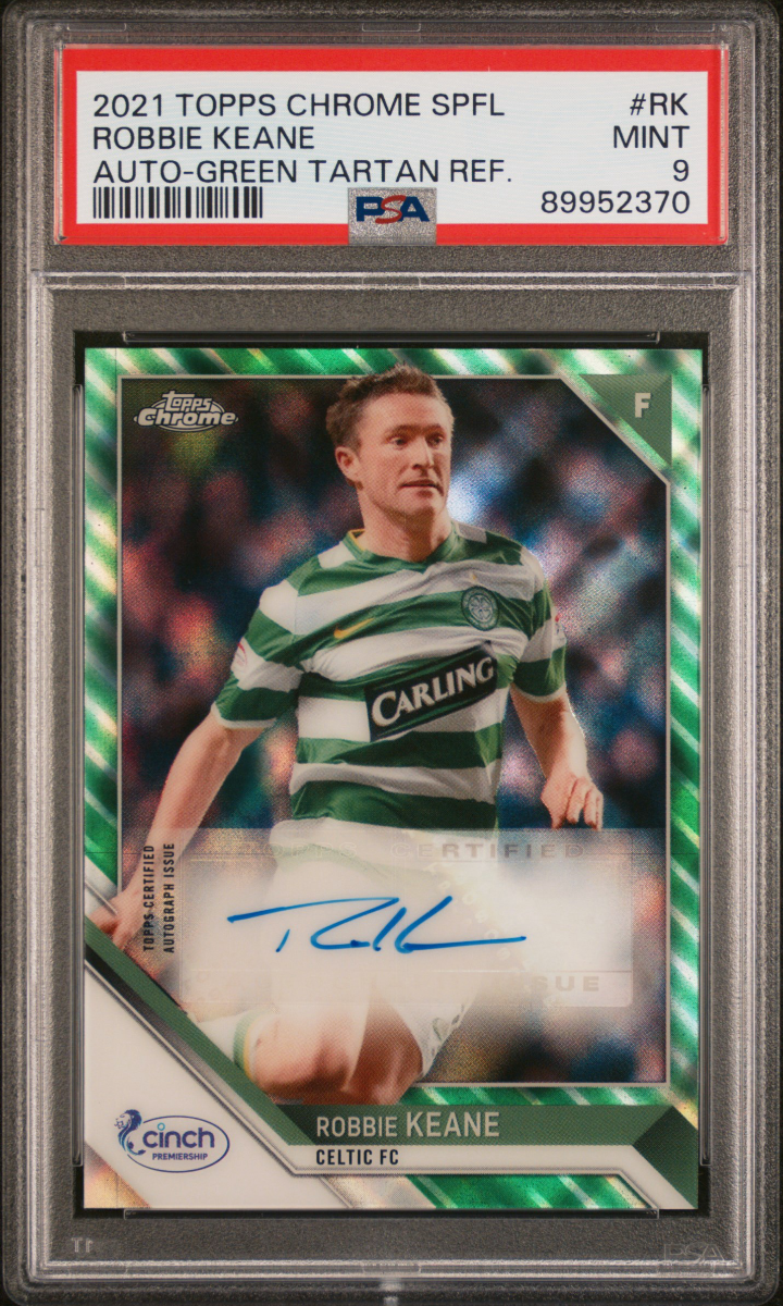 Robbie Keane 2021 Topps Chrome SPFL Green Tartan Auto /35 PSA 9
