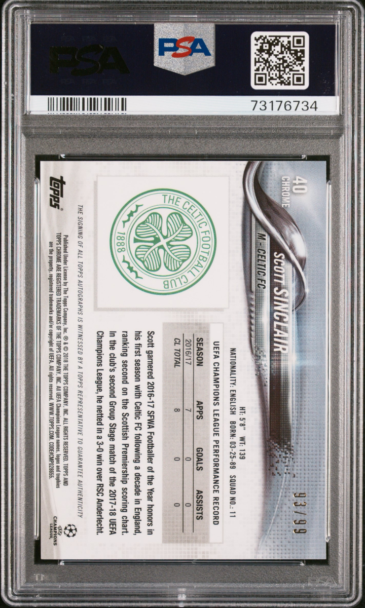 Scott Sinclair 2017 Topps Chrome UCL Auto Green /99 PSA 10 — back