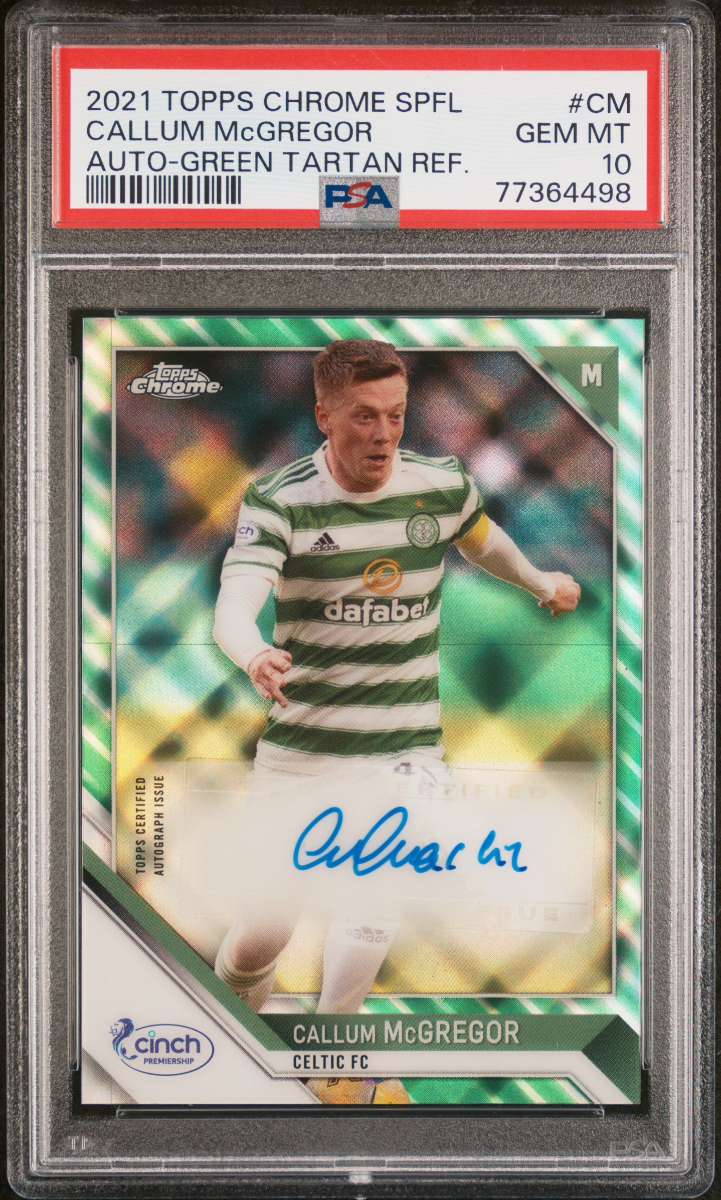 Callum McGregor 2021 Topps Chrome SPFL Green Tartan Auto /35 PSA 10